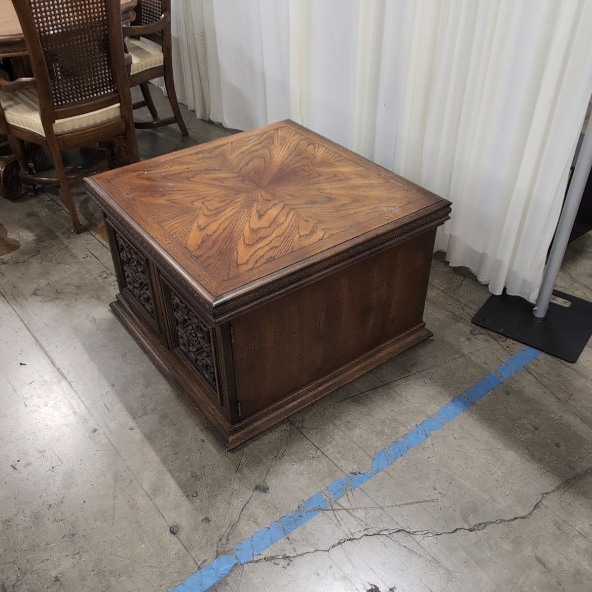 Traditional Brown Wood End Table with Carved Panels
