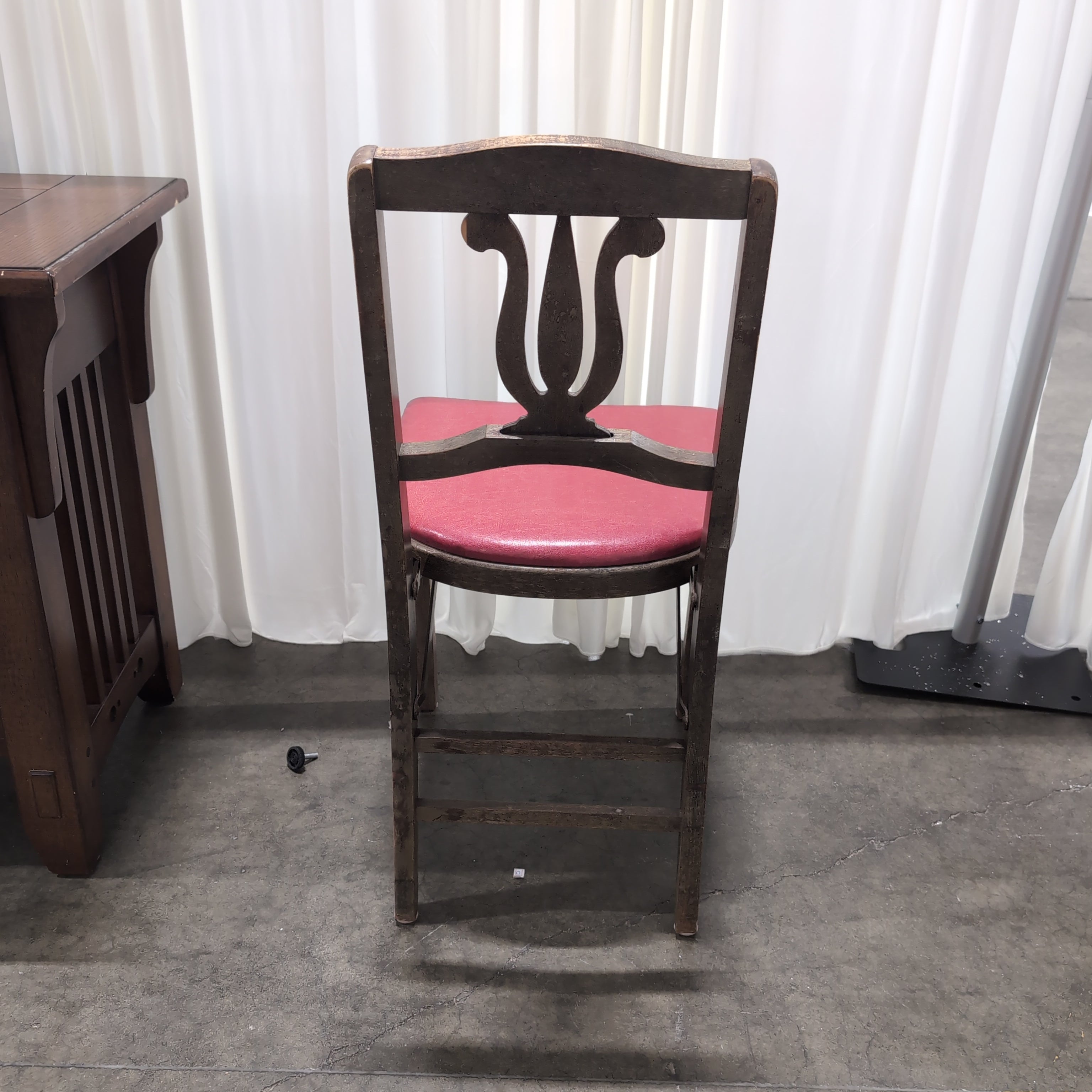 Traditional Dark Wood Side Chair with Red Upholstery