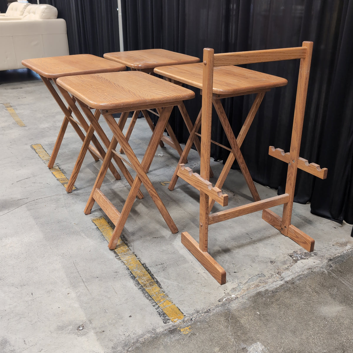Natural Wood Folding TV Tray Set with Stand