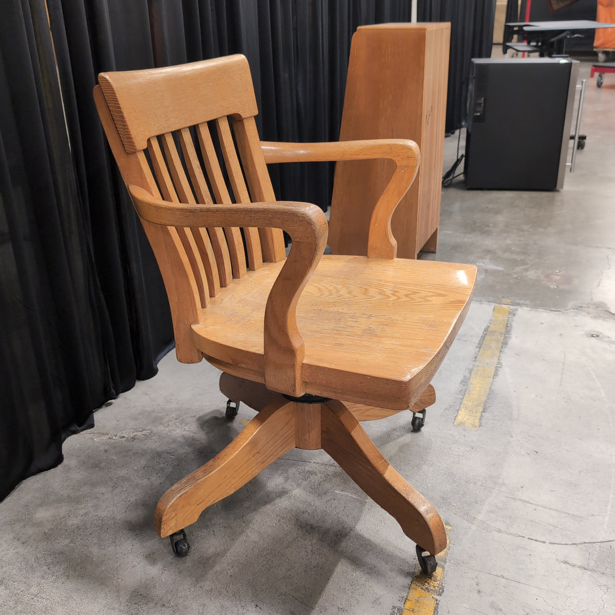 Golden Oak Slat Back Swivel Chair