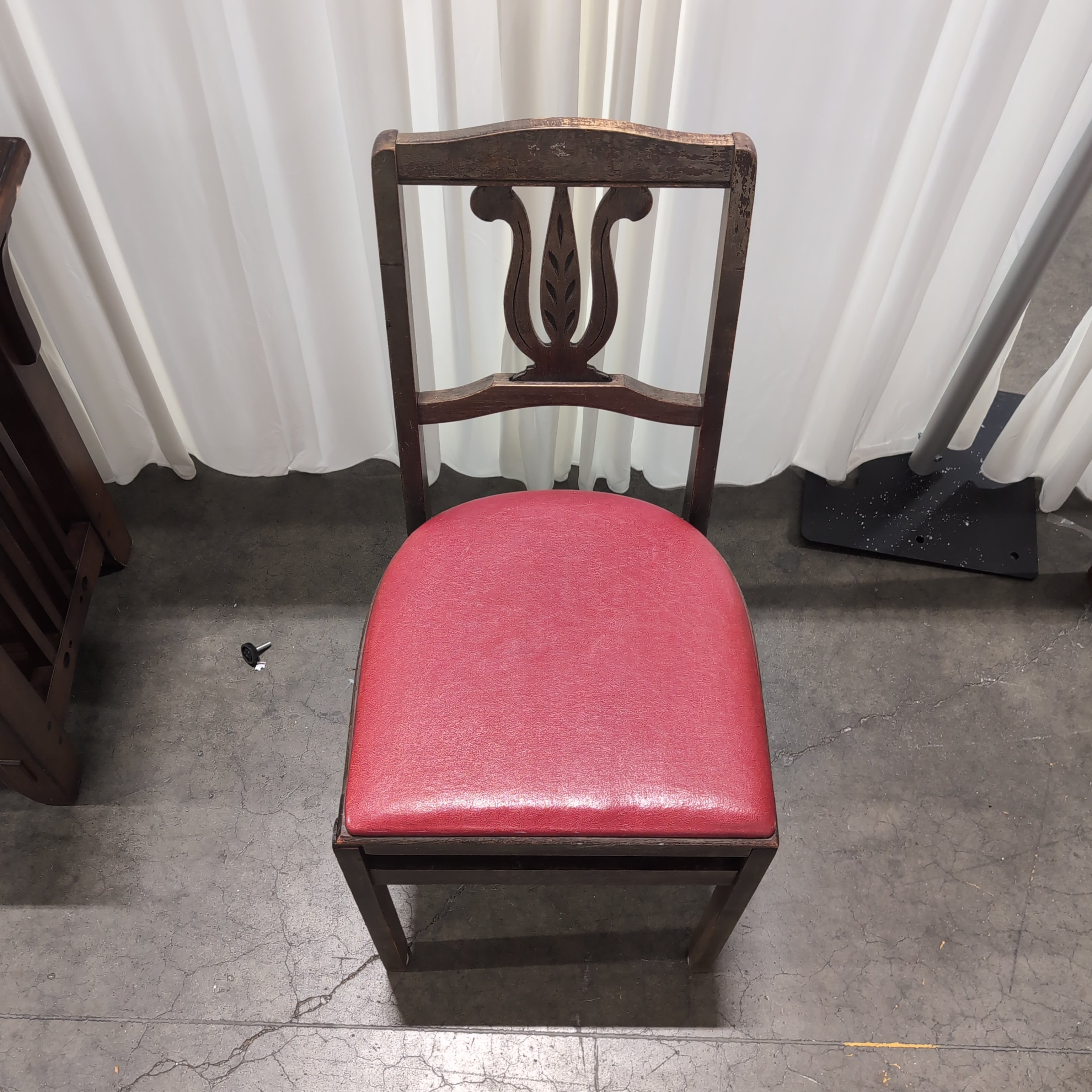 Traditional Dark Wood Side Chair with Red Upholstery