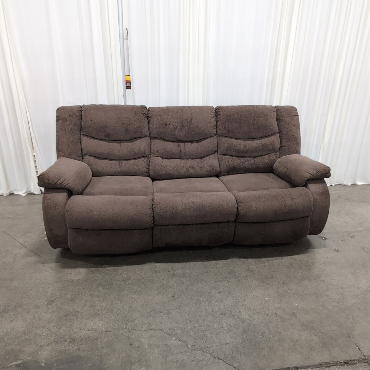 Brown Fabric Reclining Couch with Padded Arms