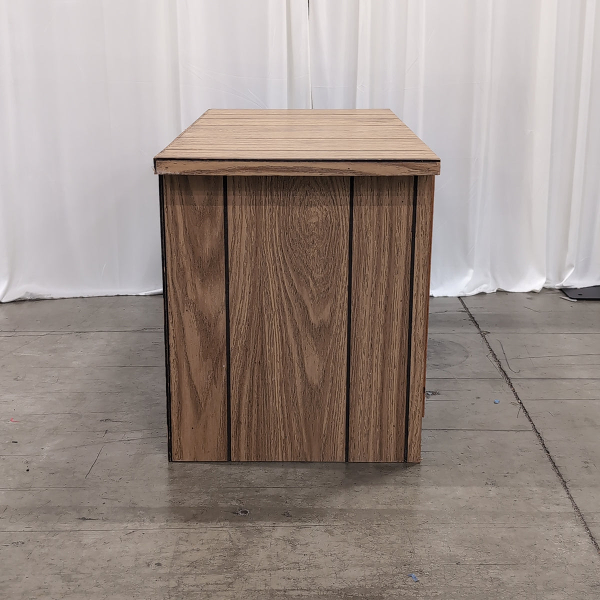 Plank Design Wood-Look TV Stand with Brass Accents
