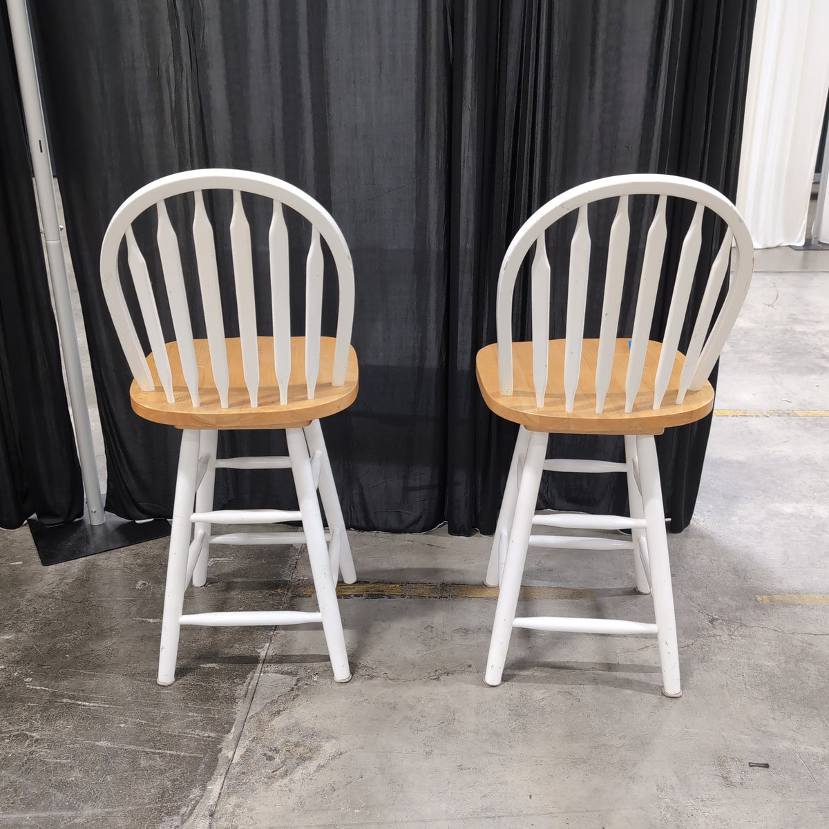 Pair of White Windsor Style Chairs with Natural Wood Seats