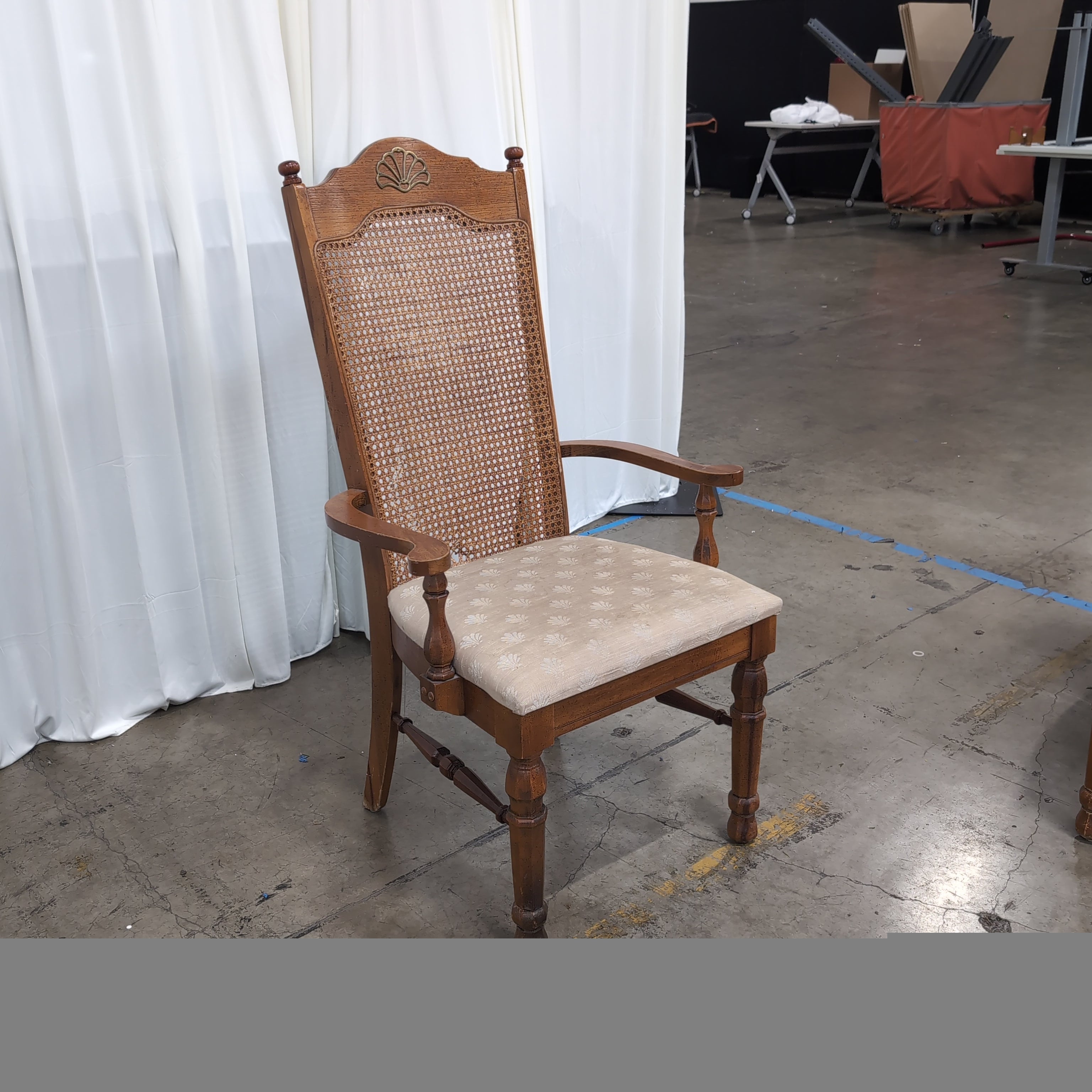 Traditional Wood Cane Back Arm Chair