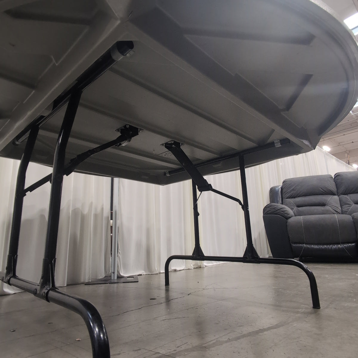 Round Grey Plastic Folding Table with Black Metal Legs