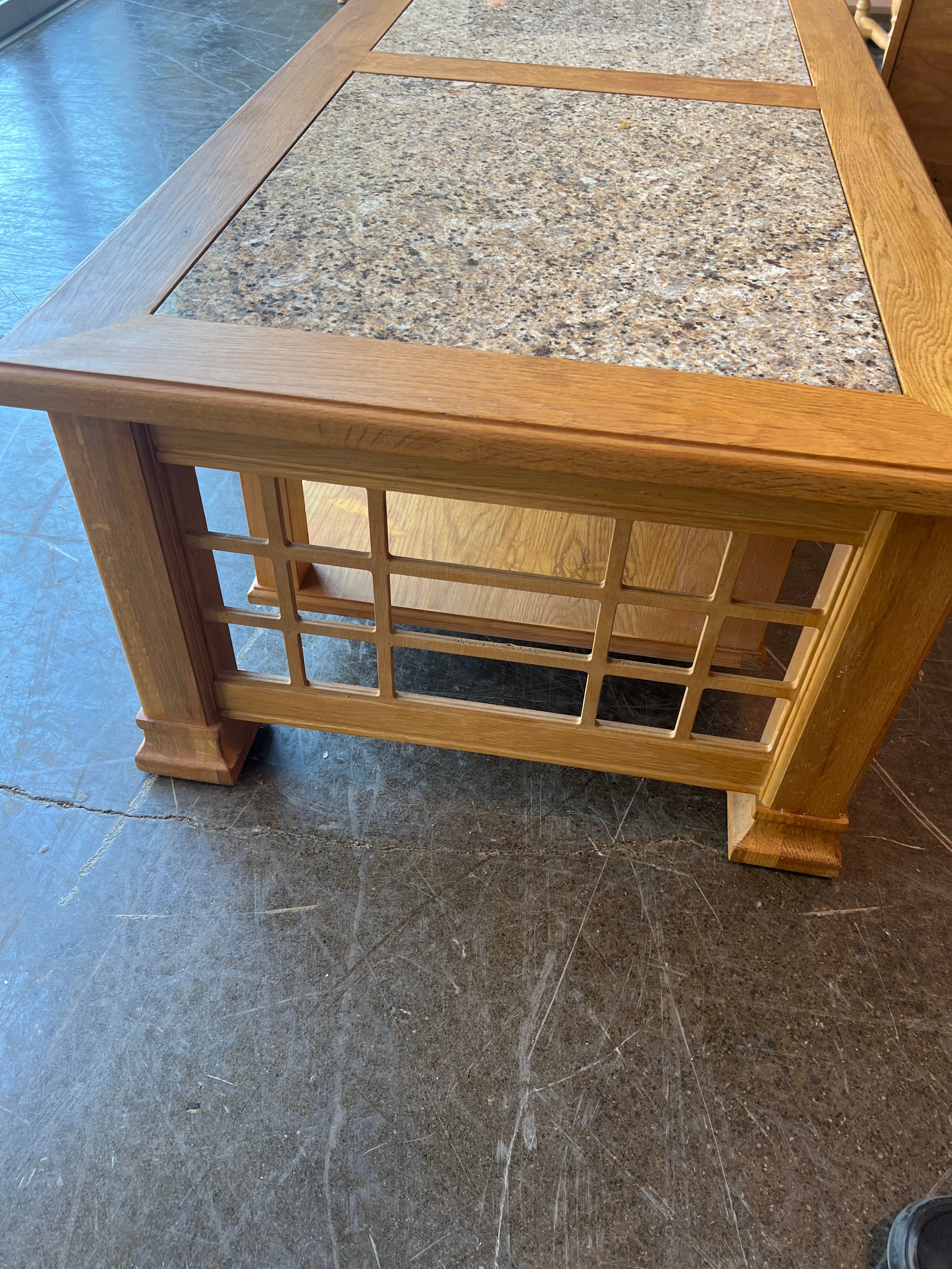 Rustic Oak Coffee Table with Granite Top