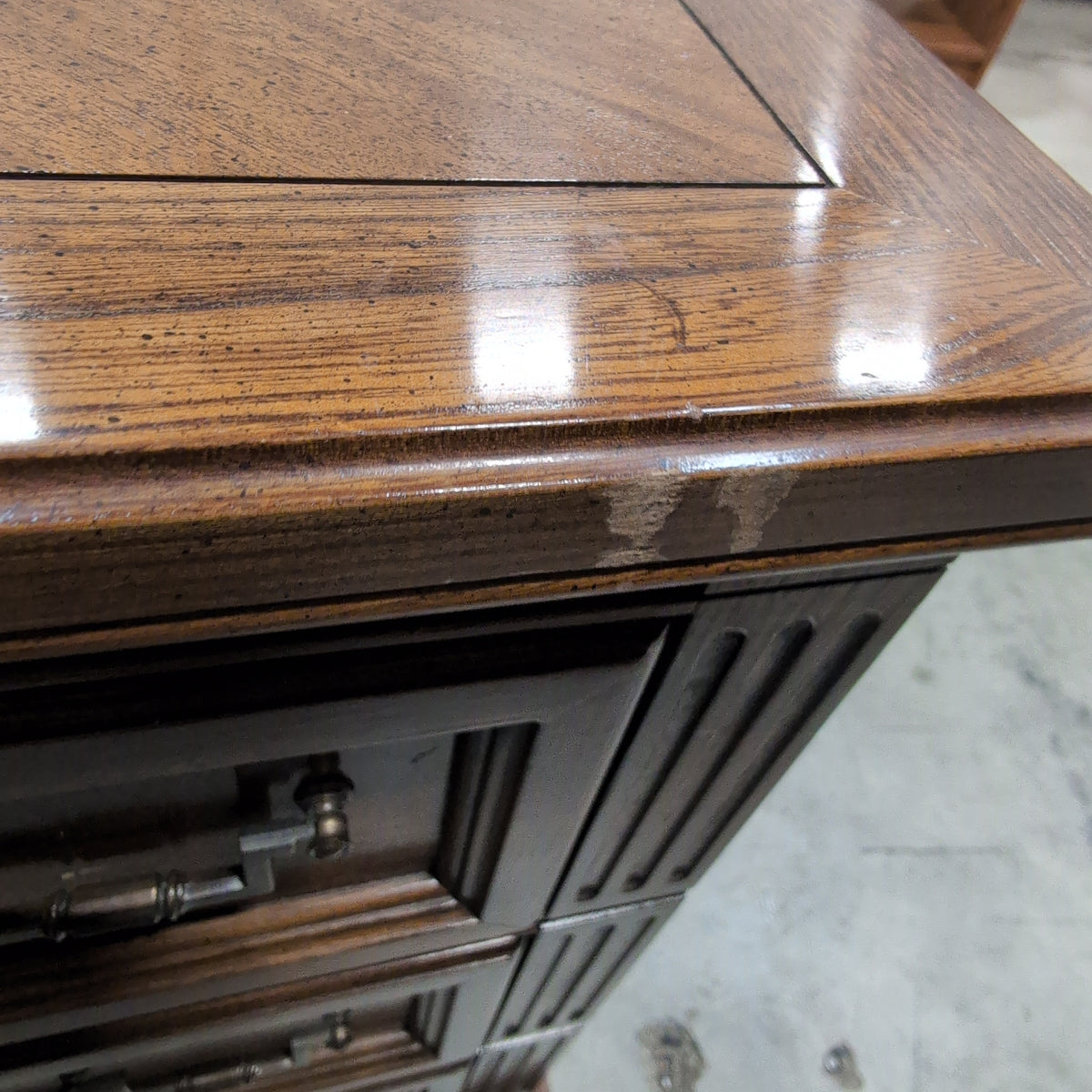 Dark Wood Traditional Dresser with Herringbone Top