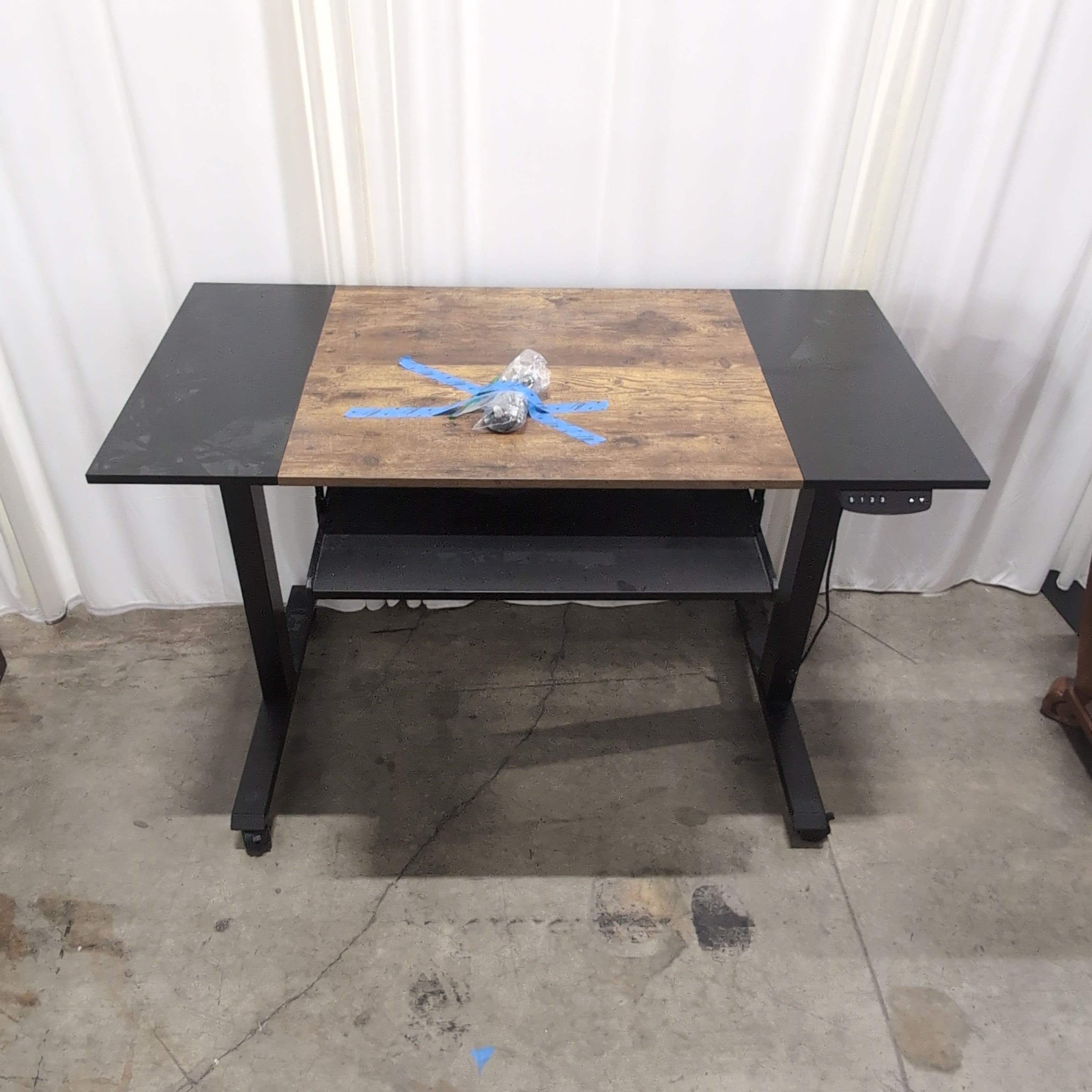 Industrial Style Two-Tone Top Desk with Black Metal Legs