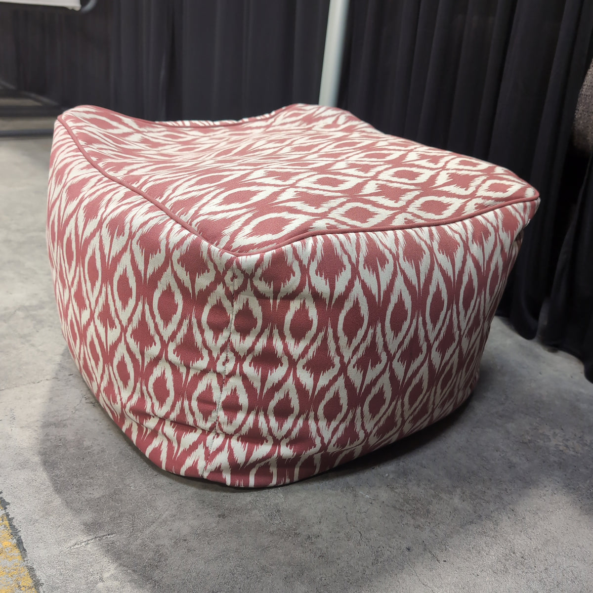Terracotta and White Ikat Pattern Ottoman in Fabric