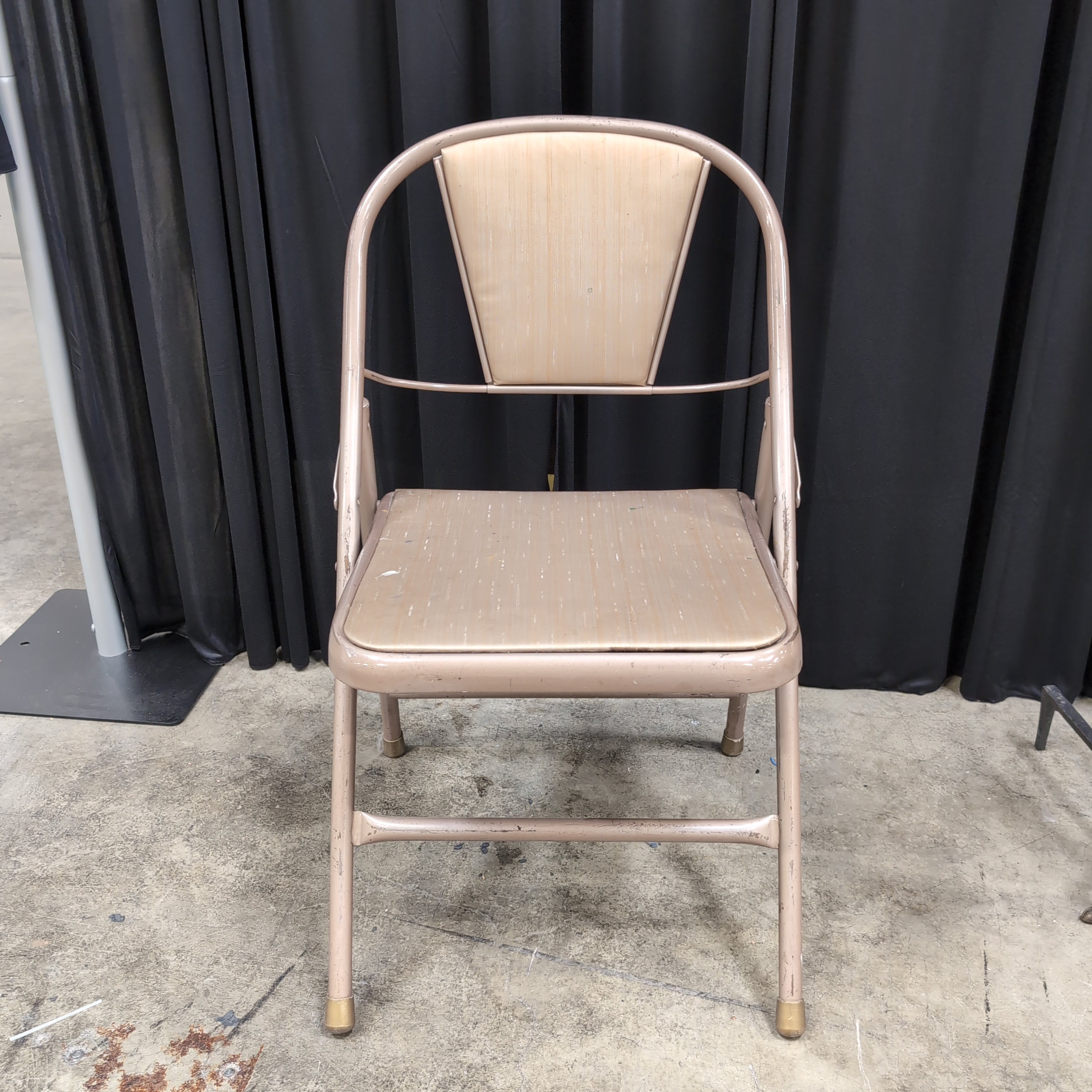 Vintage Tan Metal Folding Chair with Padded Seat