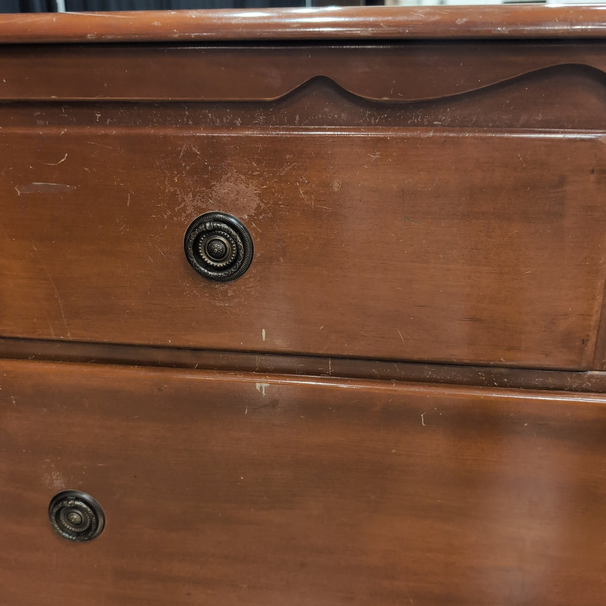 Cherry Stained Wood Four-Drawer Dresser