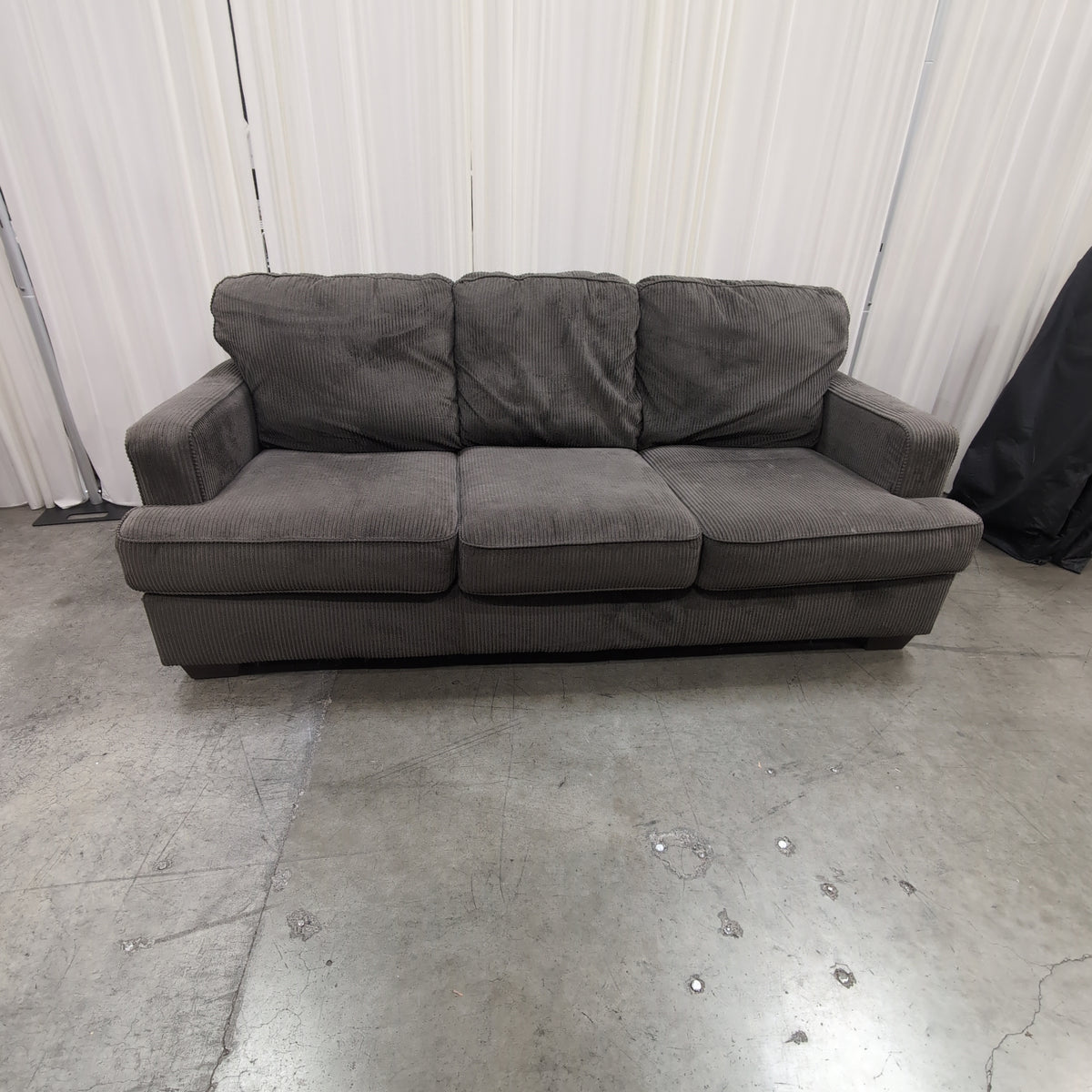 Grey Ribbed Fabric Three-Seater Couch