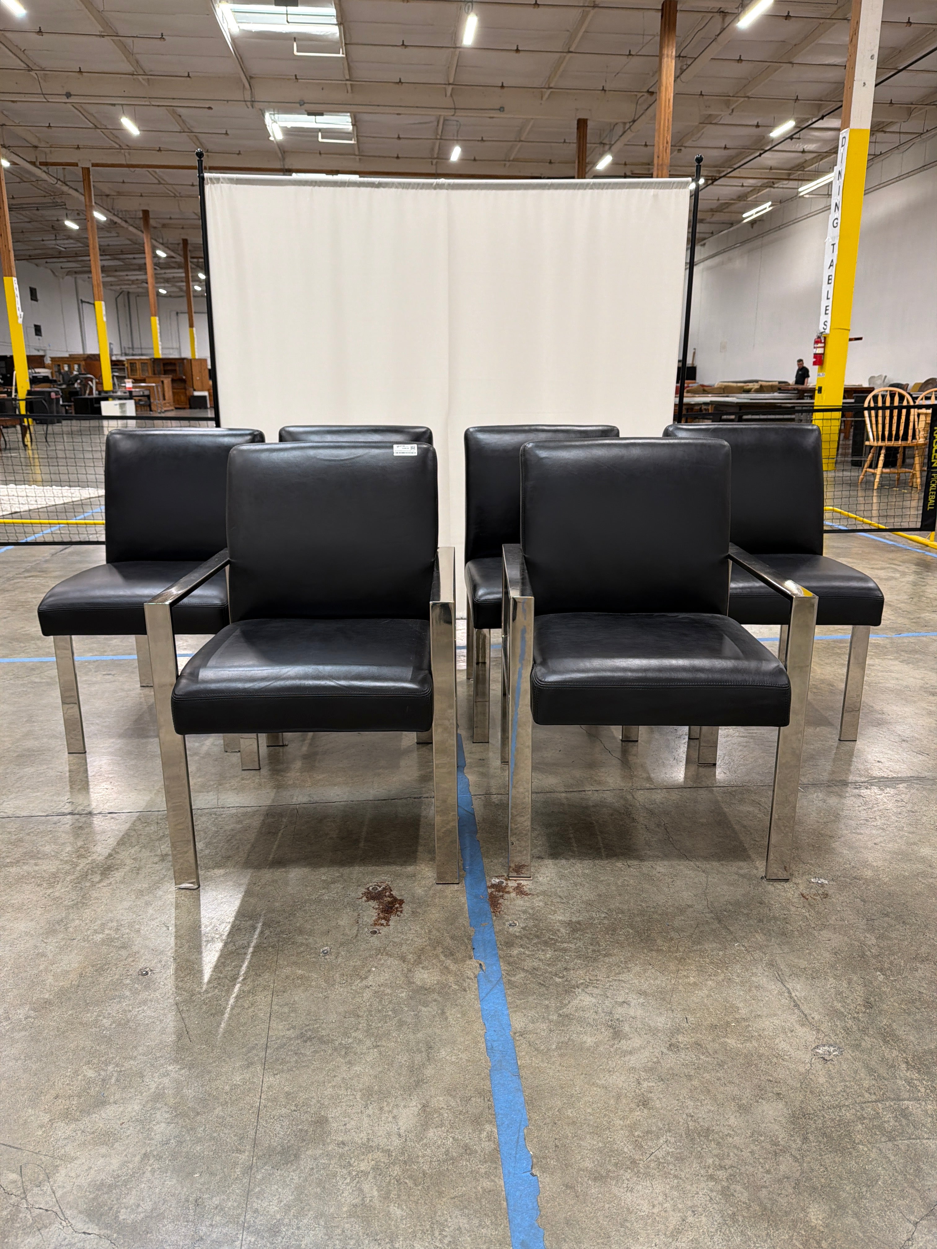 Williams Sonoma Home 'Mercer' Black Leather & Stainless Steel Chairs - Set of 6