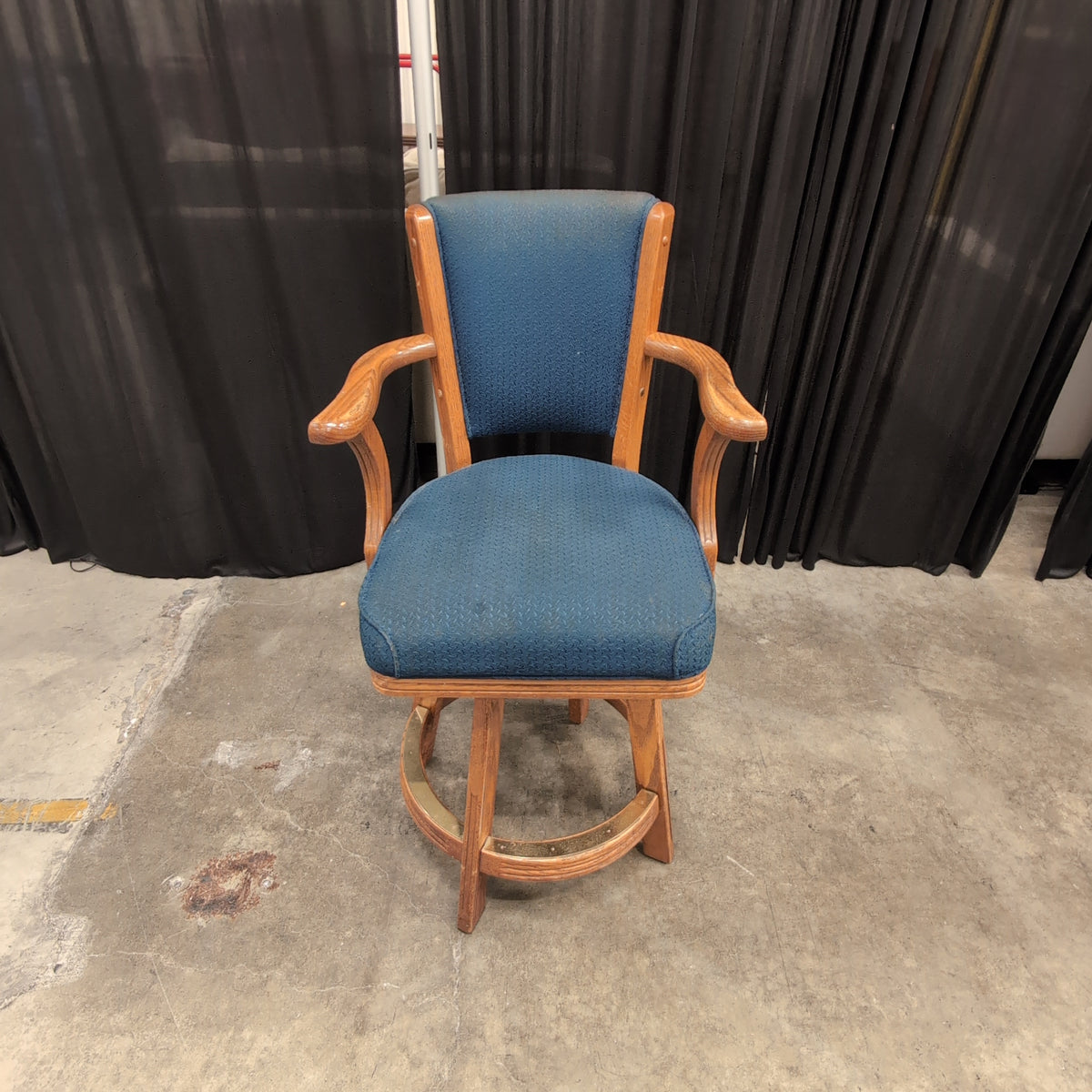 Wood Frame Dark Upholstered Bar Stool with Curved Arms