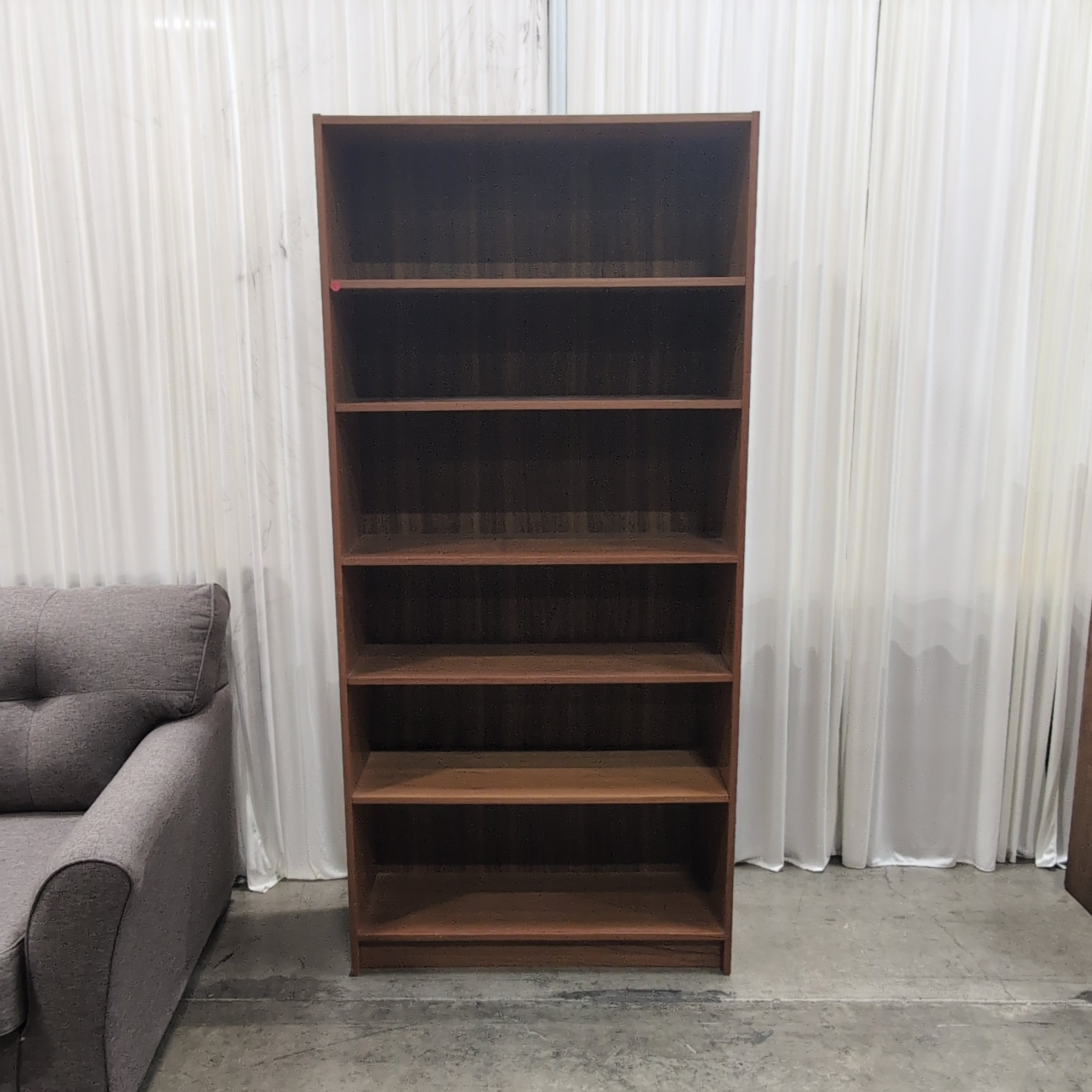 Warm Brown Five-Shelf Wood Bookcase