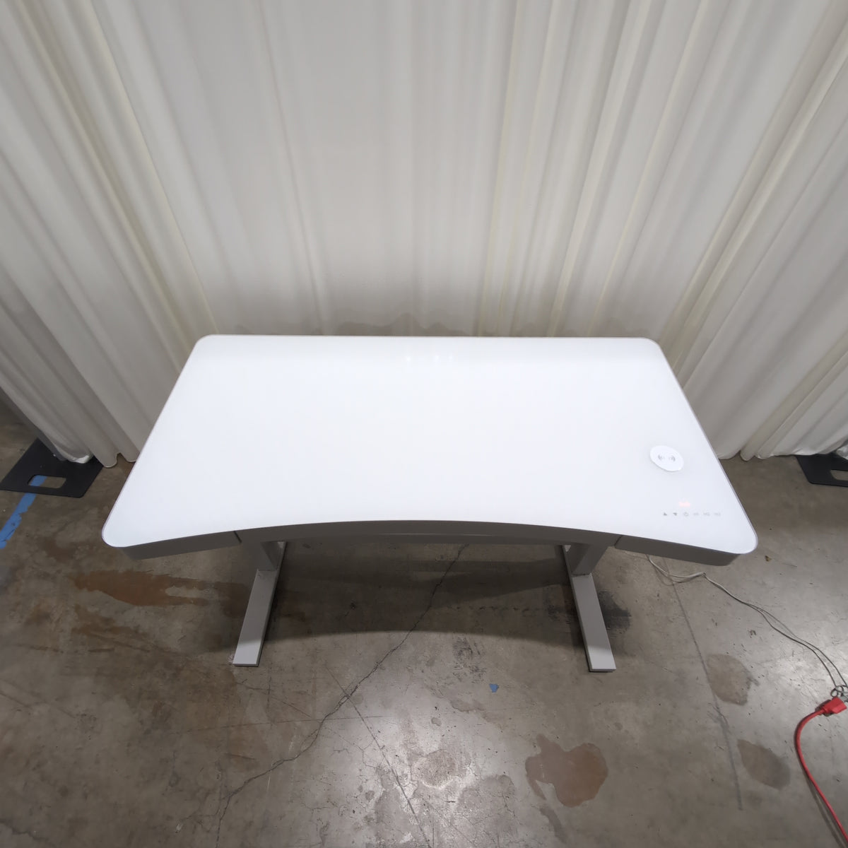 White Glass Top Adjustable Height Desk