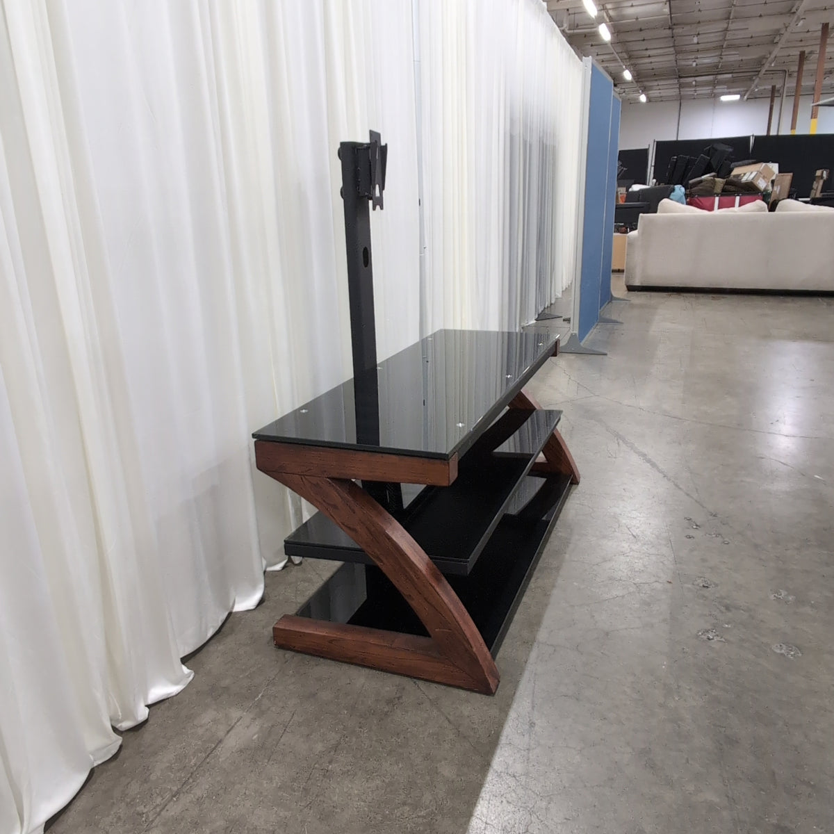 Black Glass and Wood TV Stand with Mount
