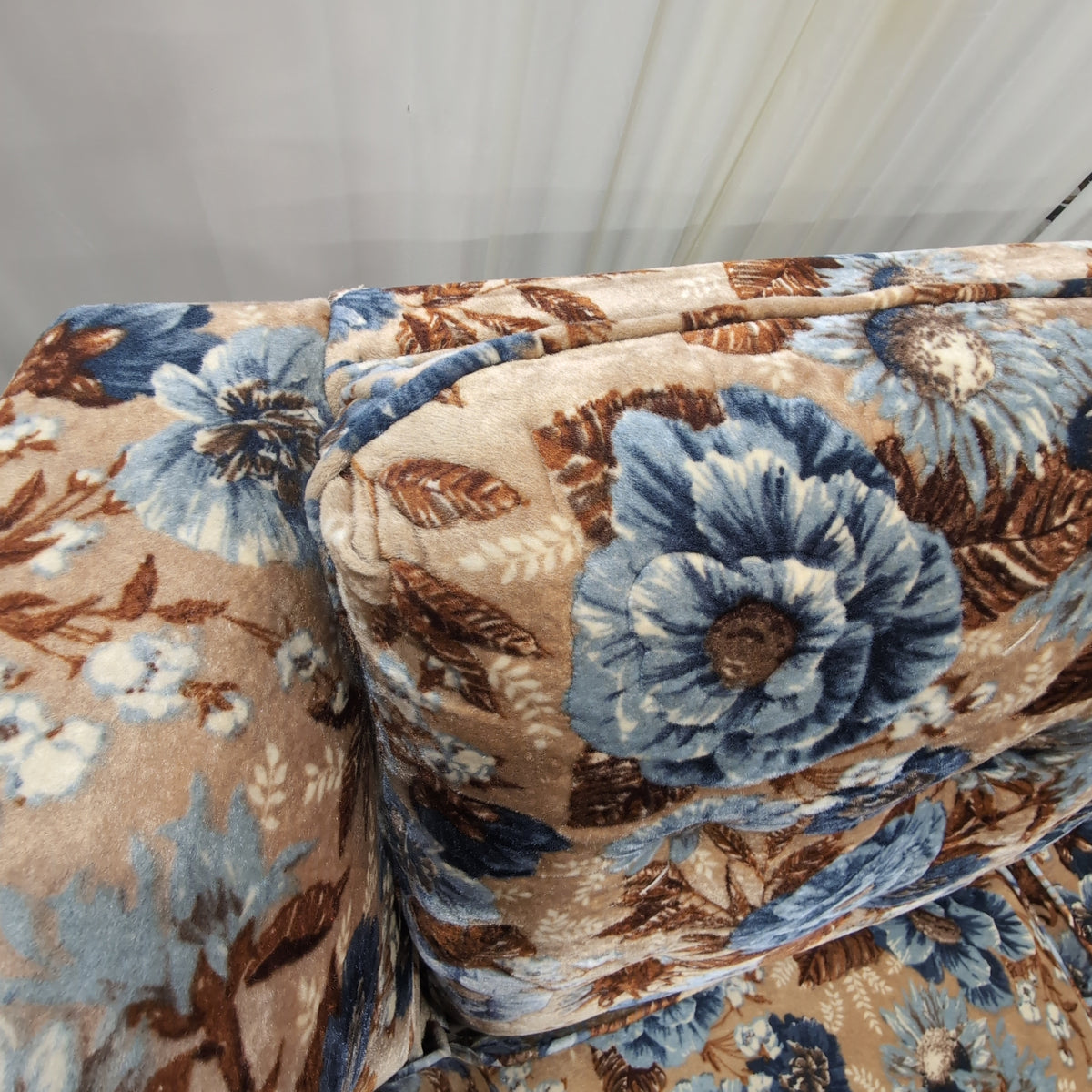 Vintage Floral Upholstered Couch with Wood Arms