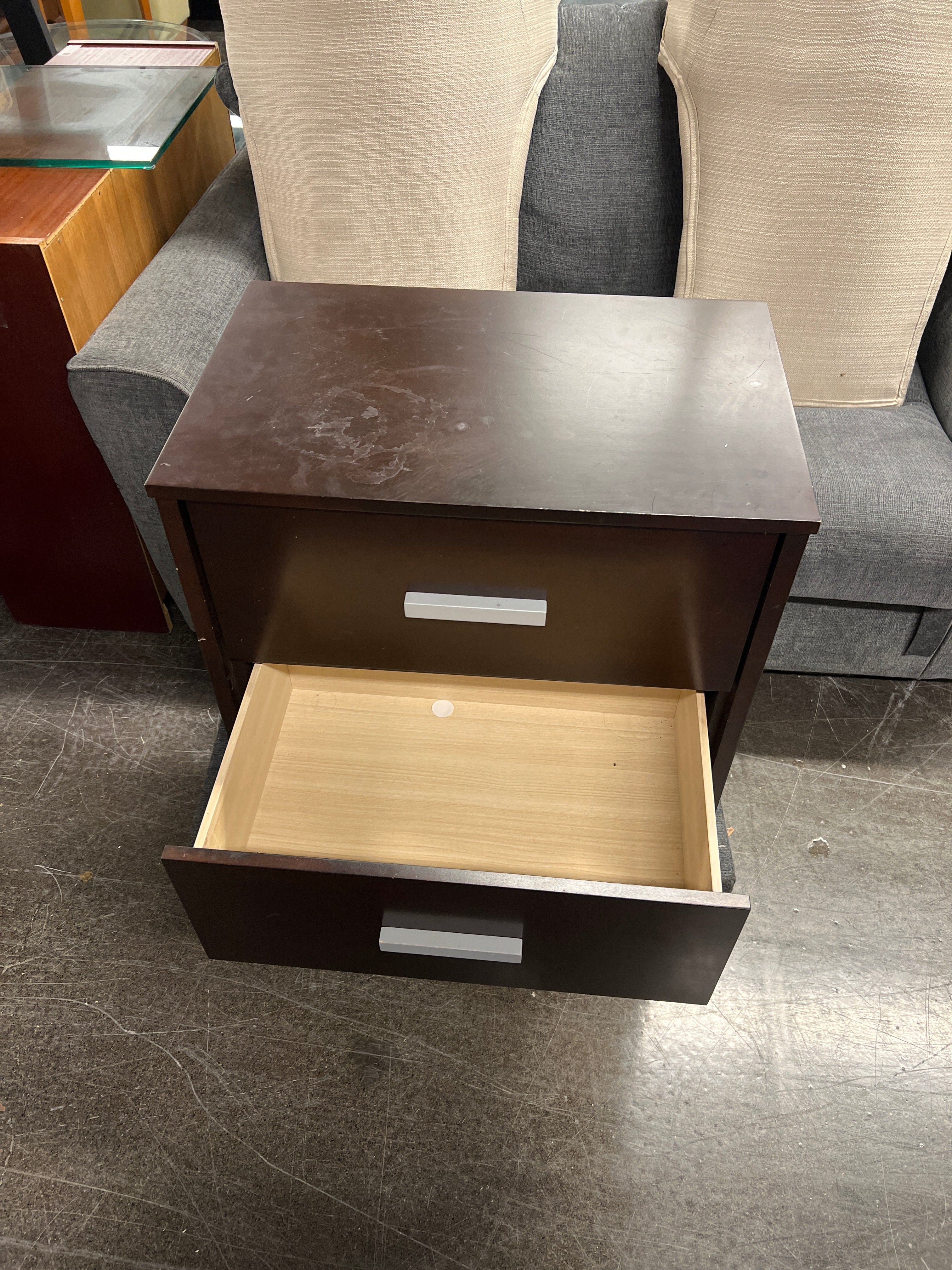 Black Night Stand with Silver Hardware