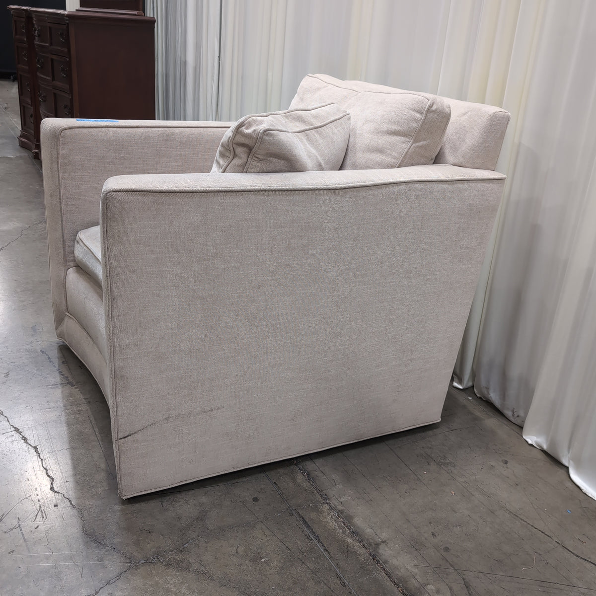 Neutral Fabric Track Armchair with Curved Base