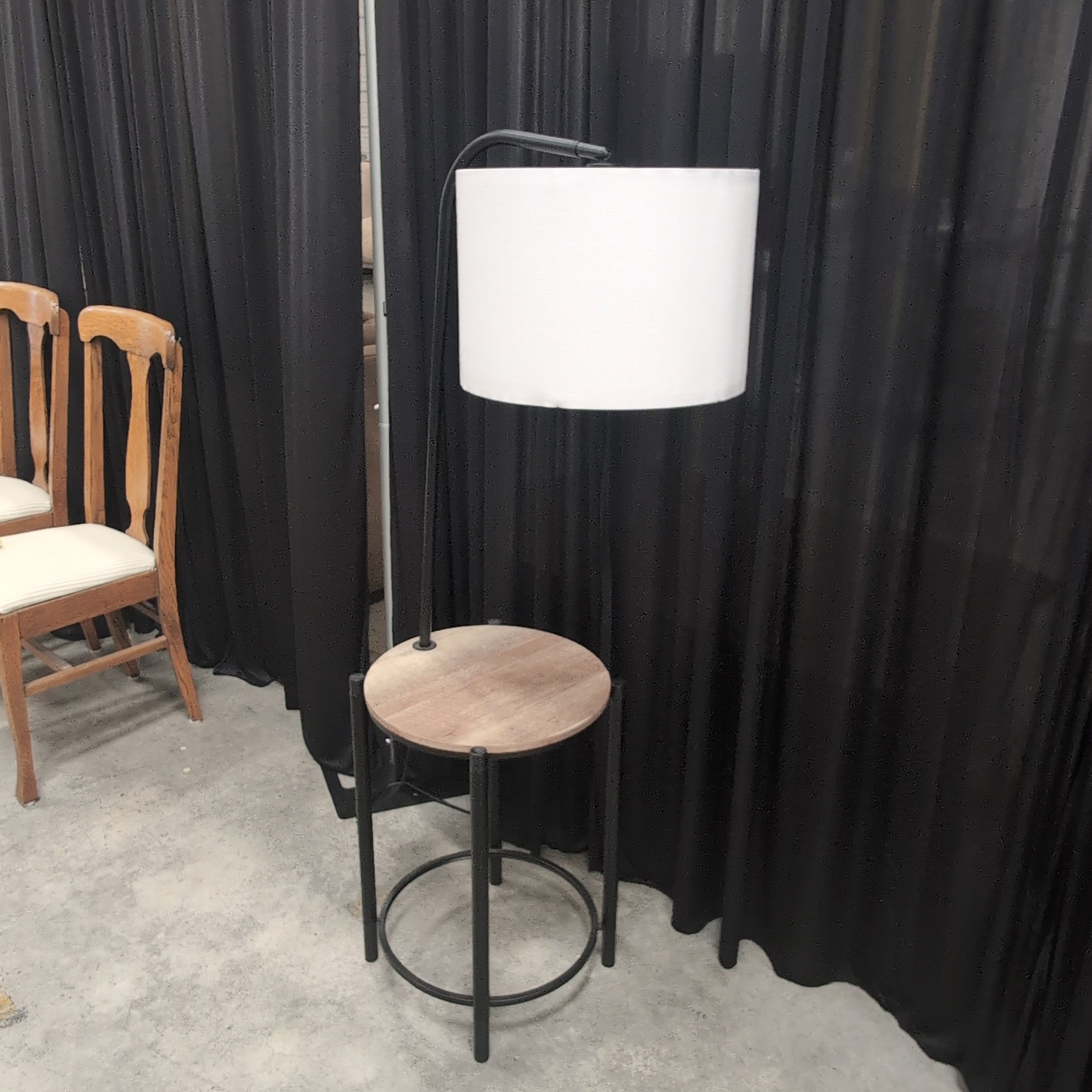 Industrial Style Black Metal Floor Lamp with Wood Table