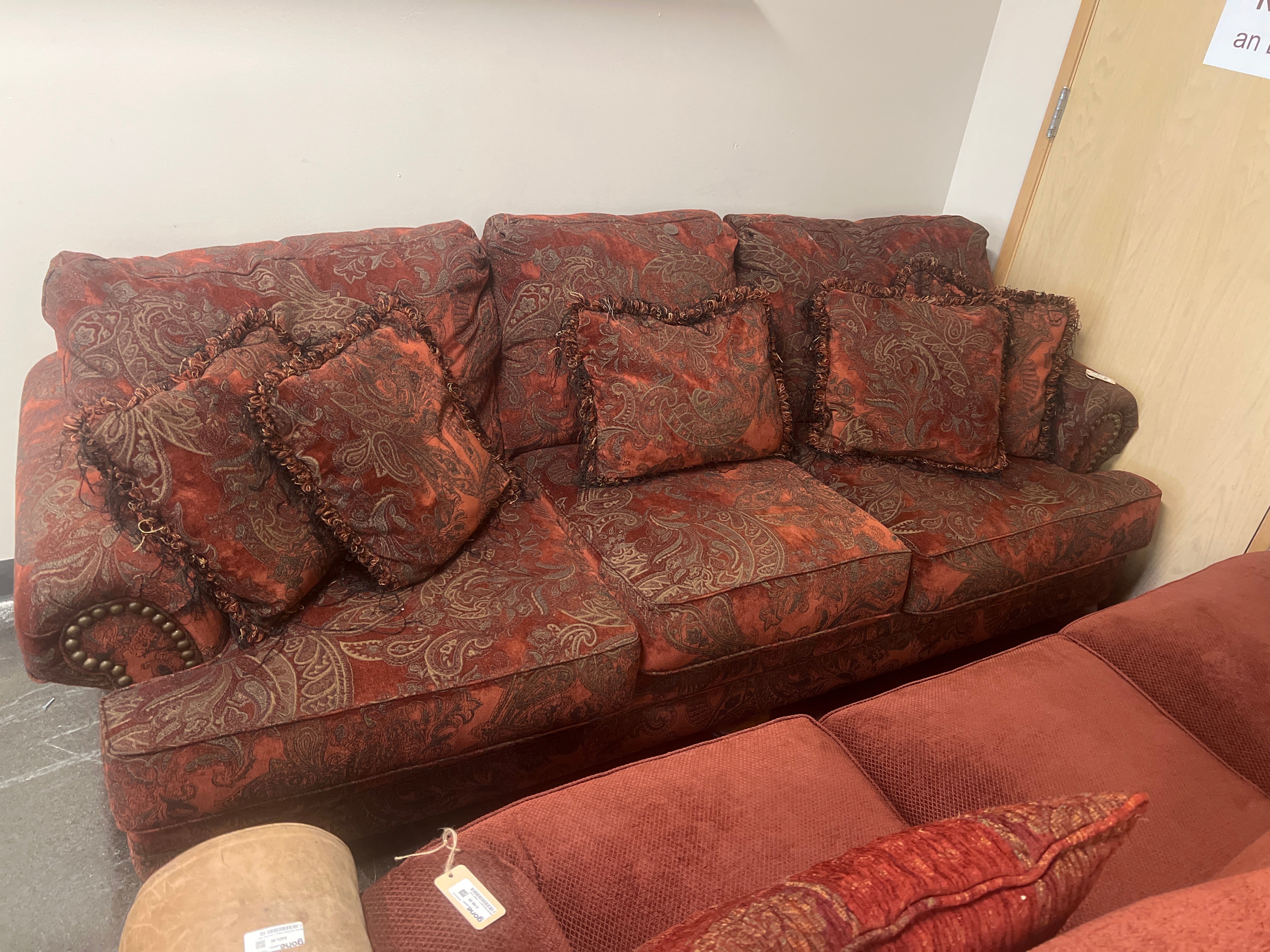 Ashley Furniture Dark Red Paisley Sofa