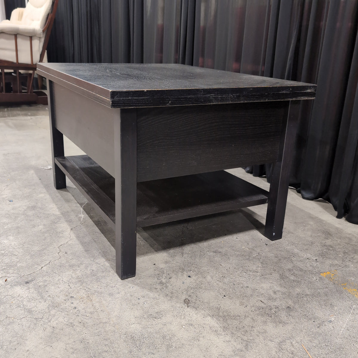 Dark Wood Rectangular Coffee Table with Lower Shelf