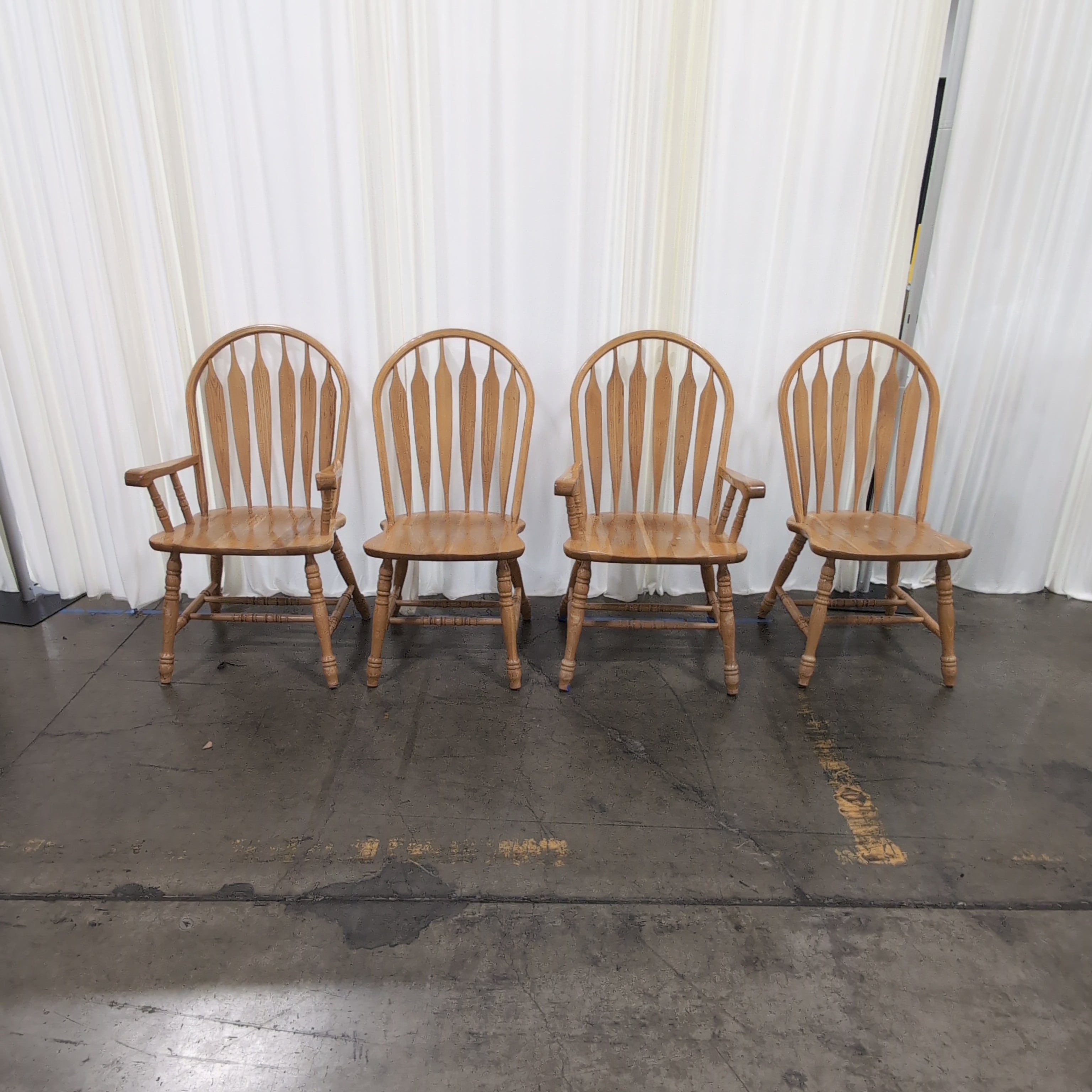 Set of Four Light Wood Windsor Dining Chairs