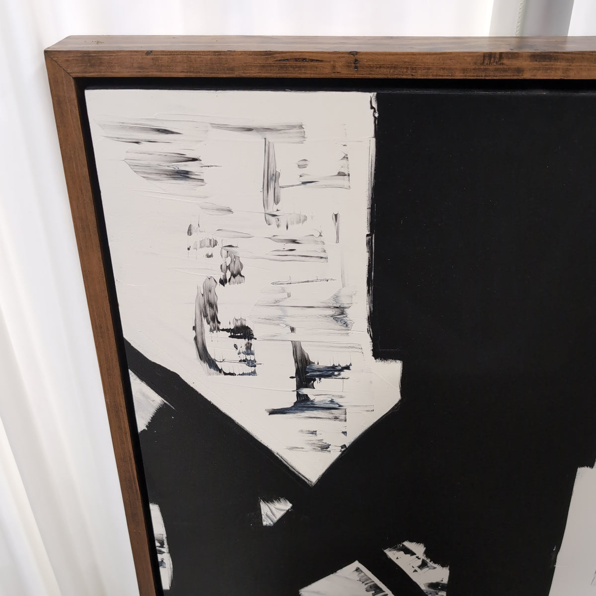 Monochromatic Abstract Canvas Painting with Wood Frame
