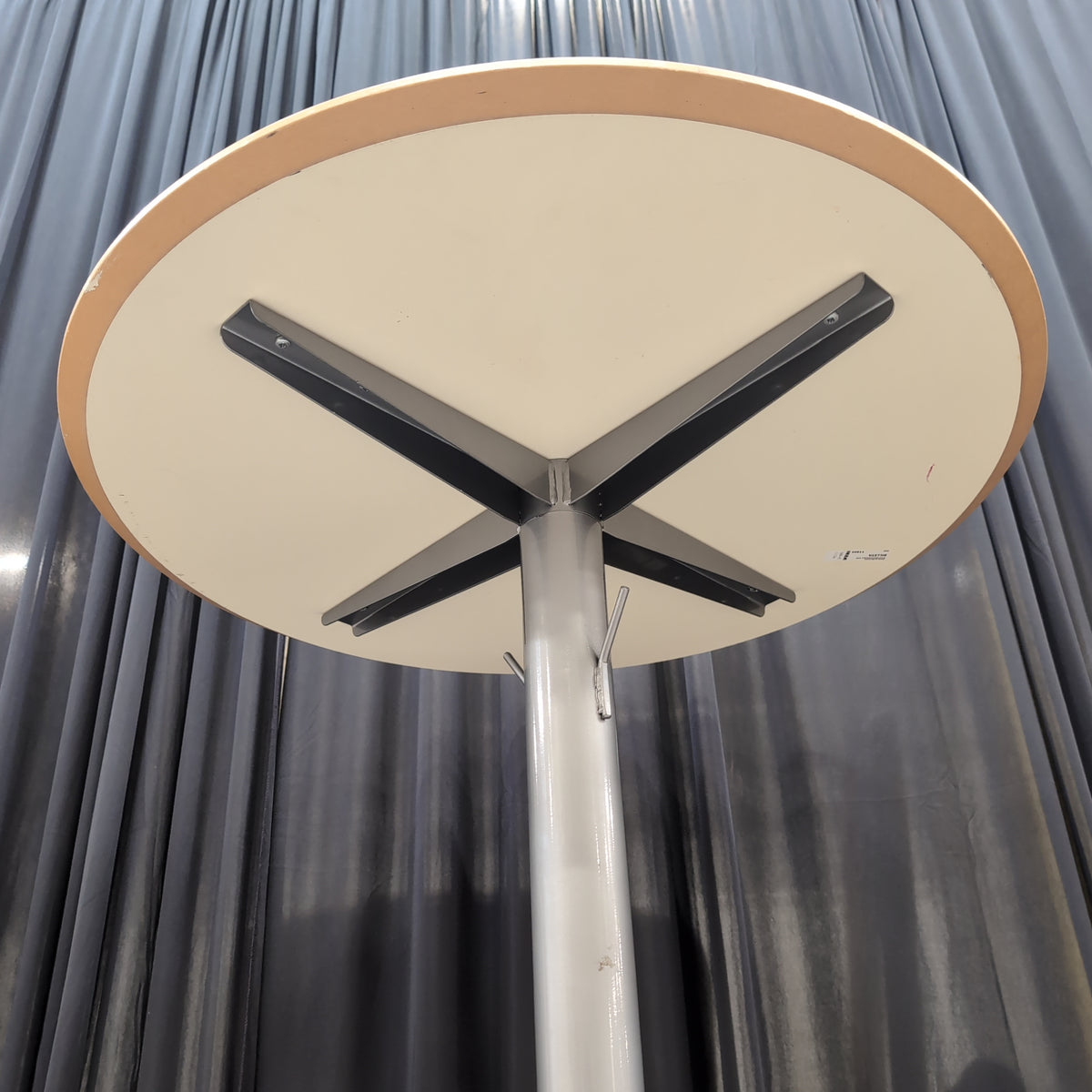 Cream Laminate Round Pub Table with Metal Pedestal Base