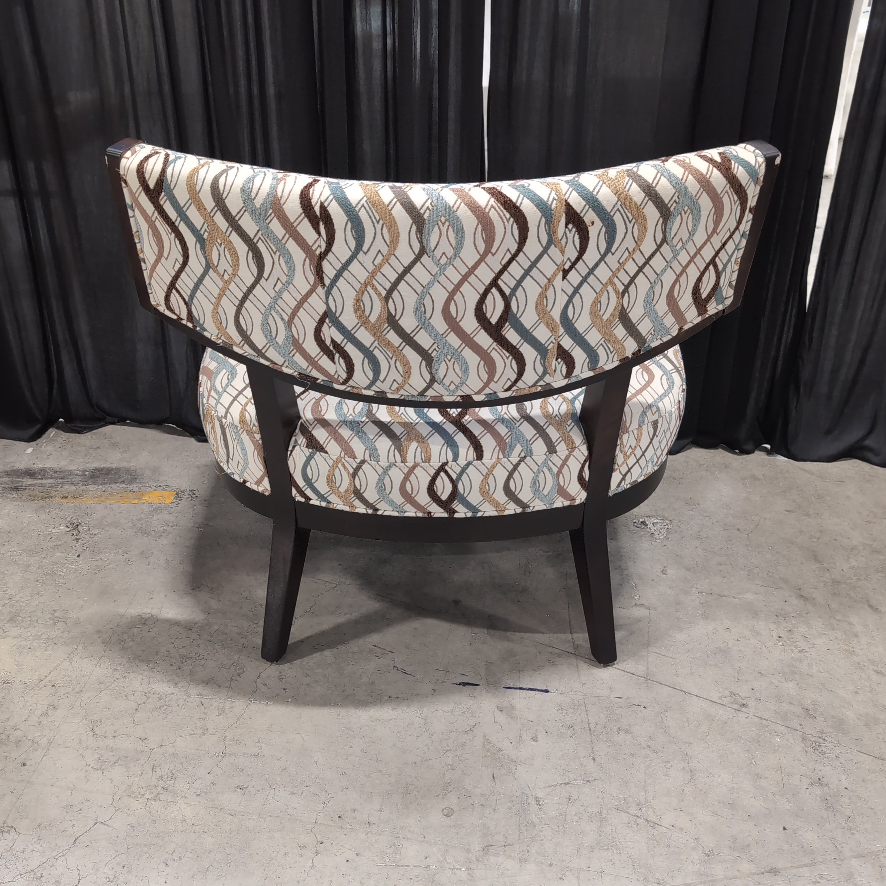 Dark Wood Accent Chair with Patterned Upholstery
