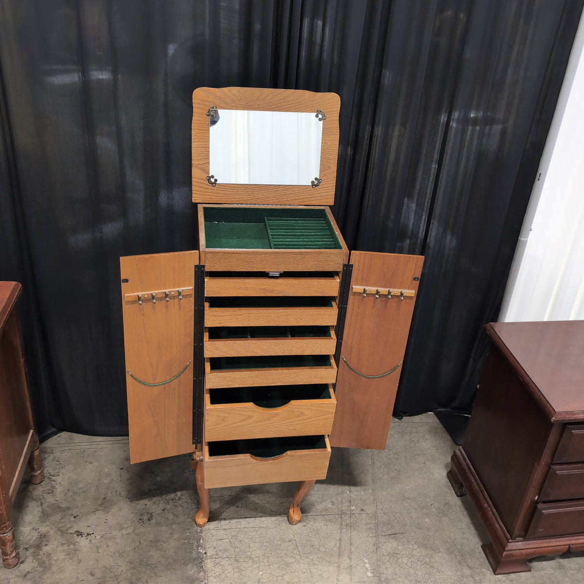 Oak Wood Two-Door Audio Cabinet with Cabriole Legs