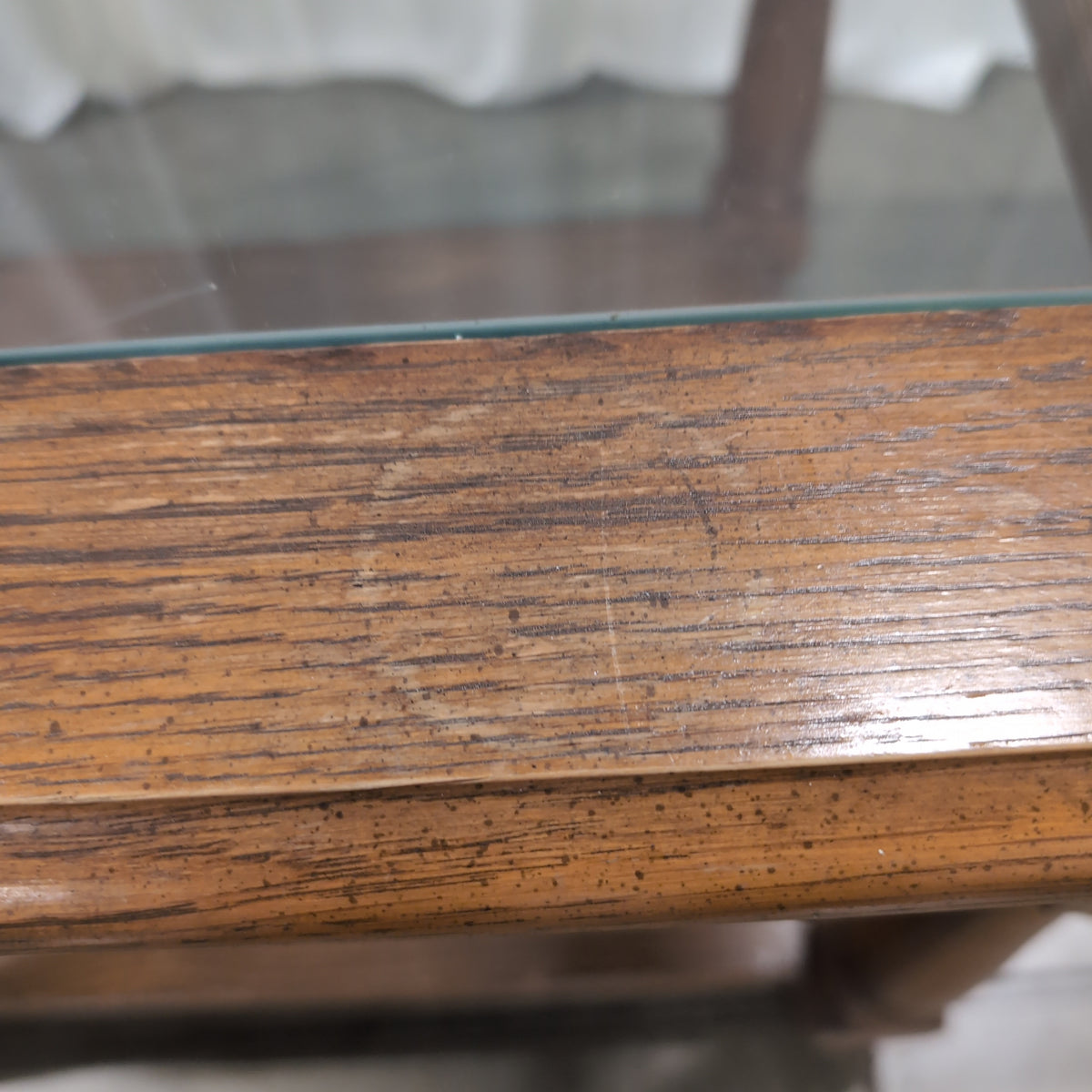 Medium Brown Wood End Table with Glass Top