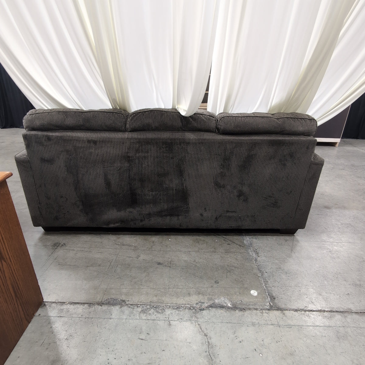 Grey Ribbed Fabric Three-Seater Couch