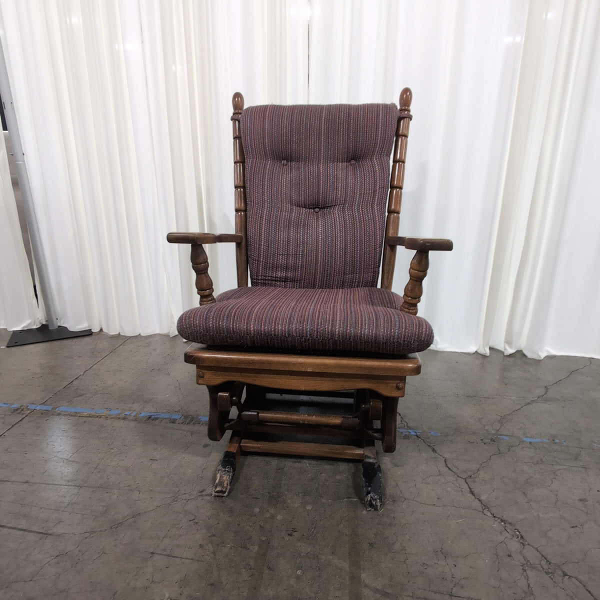 Traditional Wood Glider Rocking Chair with Striped Fabric