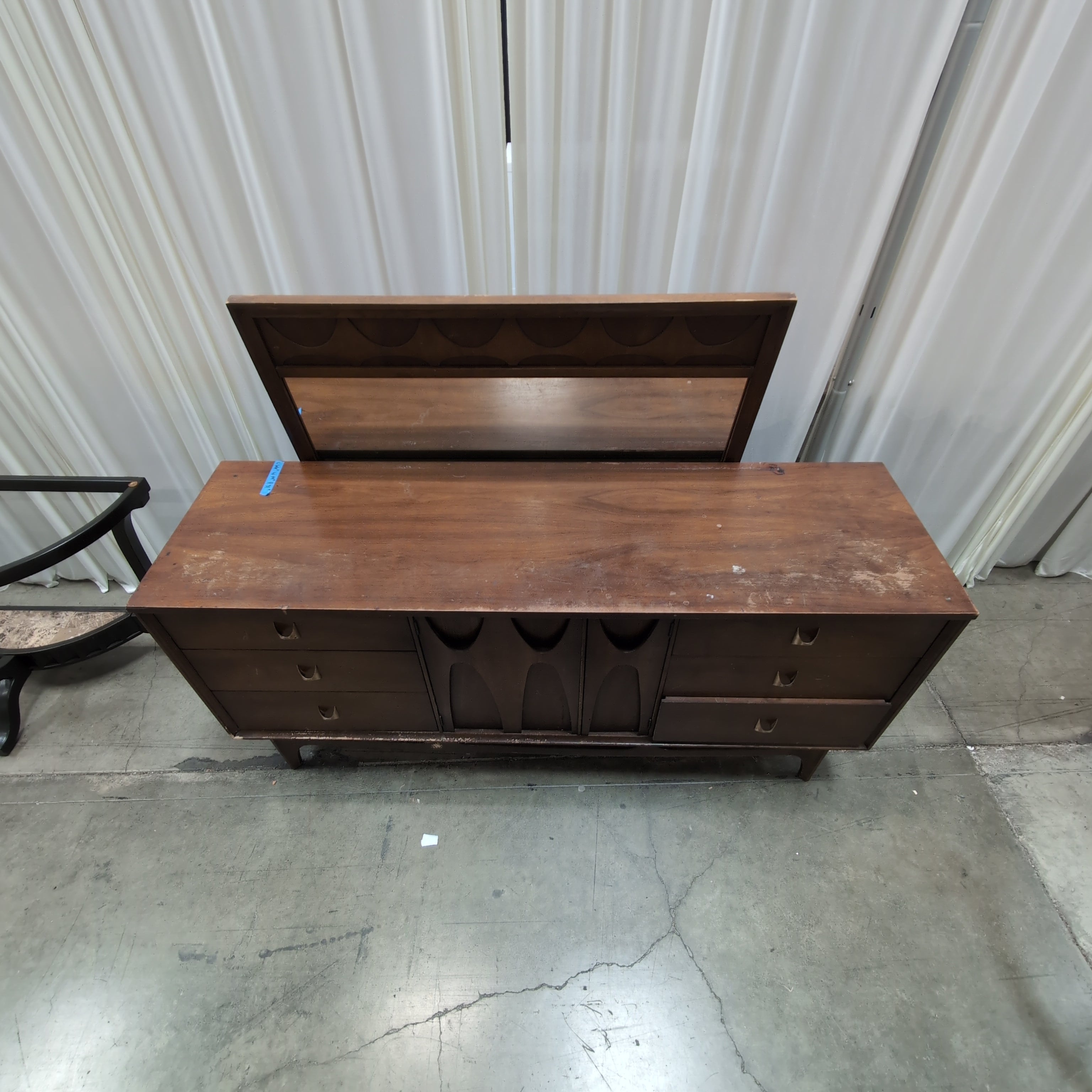Mid-Century Modern Dark Wood Dresser with Matching Mirror