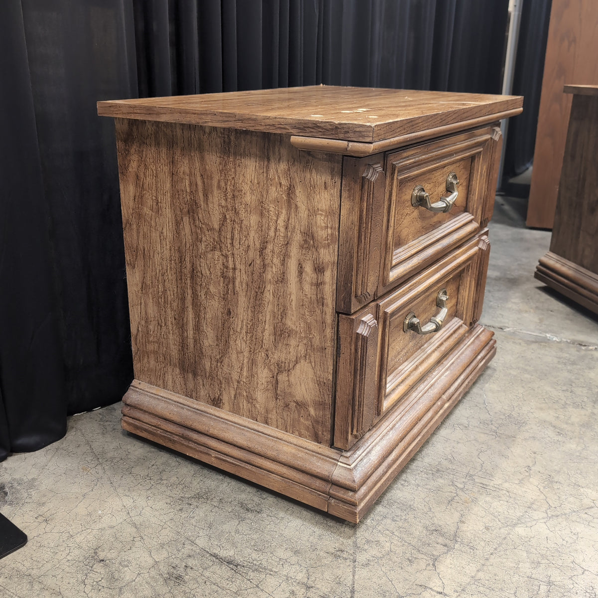 Ornate Brown Wood Two-Drawer Nightstand