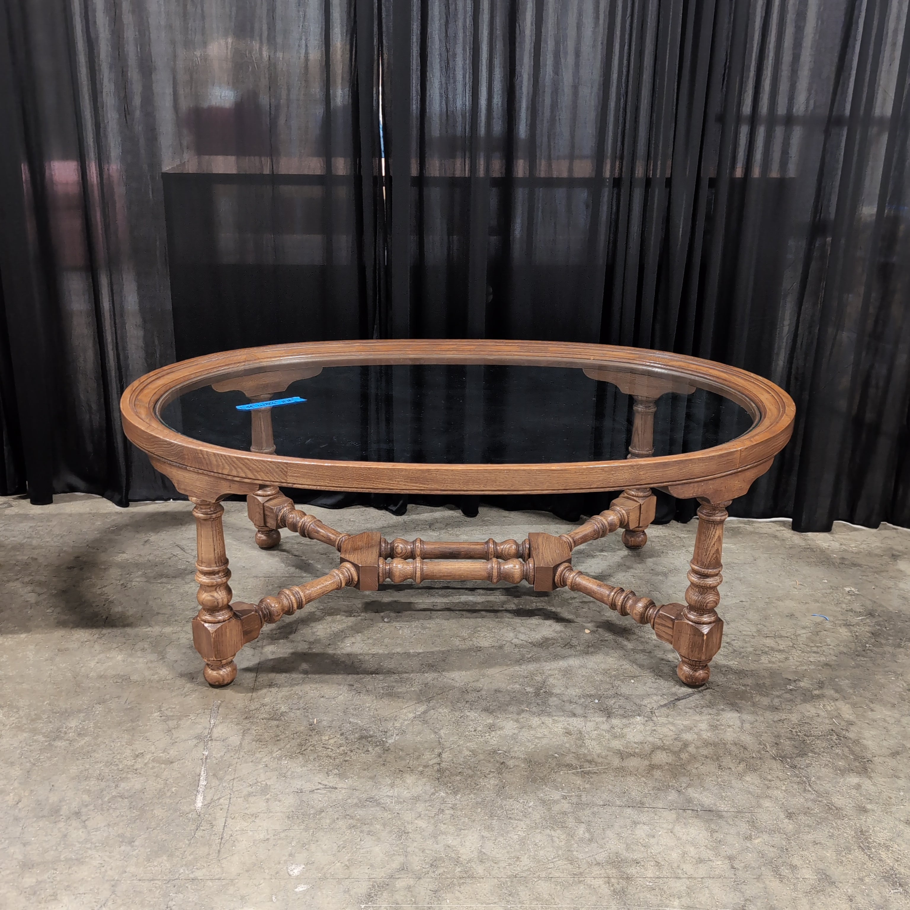 Traditional Oval Wood Coffee Table with Glass Top