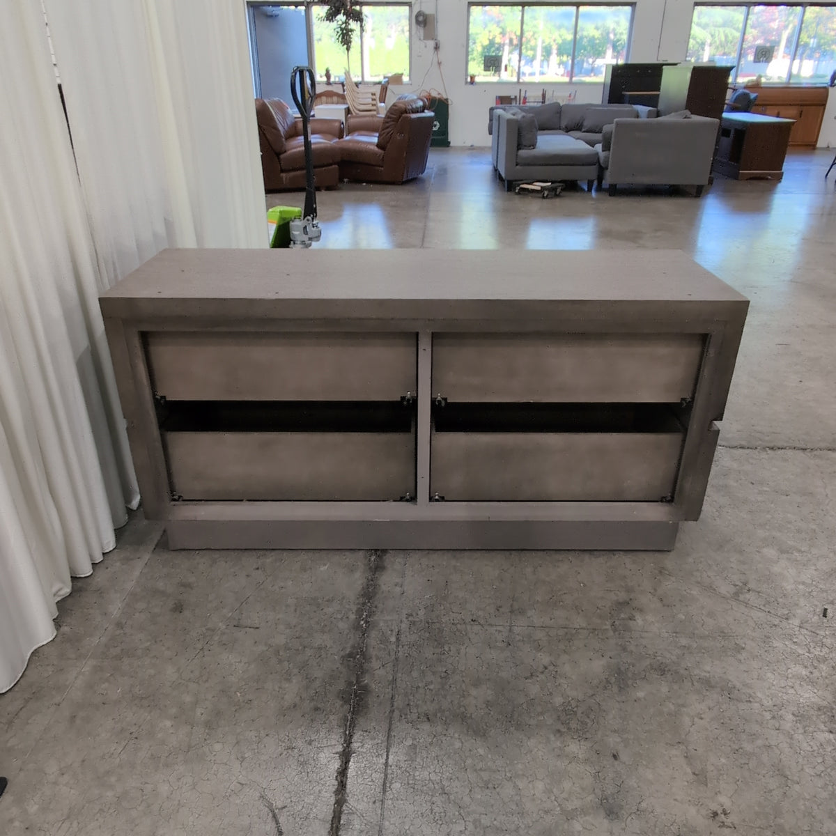 Lacouer Craft Hospitality - Minimalist Grey Wood TV Stand with Recessed Handles