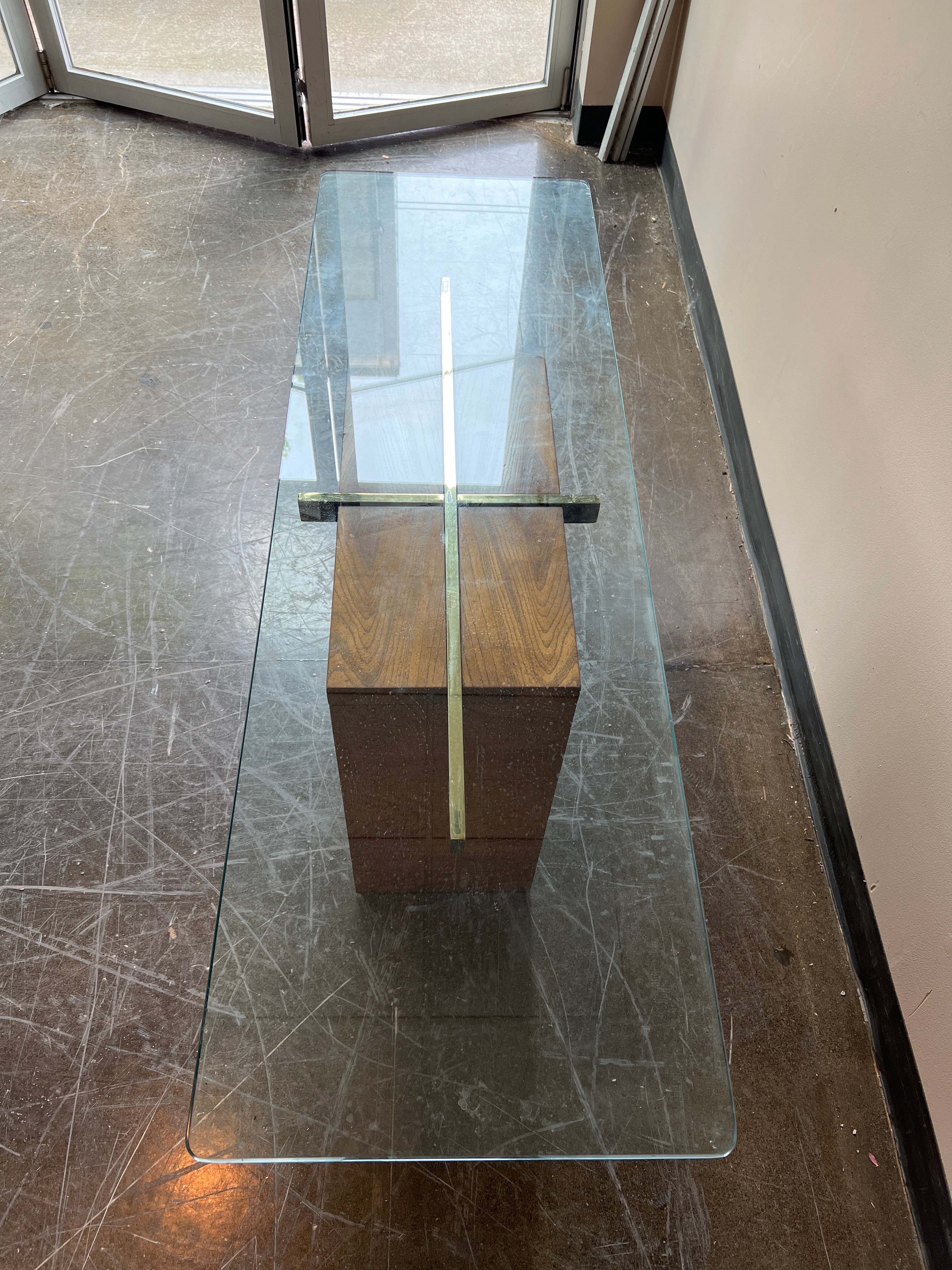 Lane MCM Walnut Console Table with Glass Top