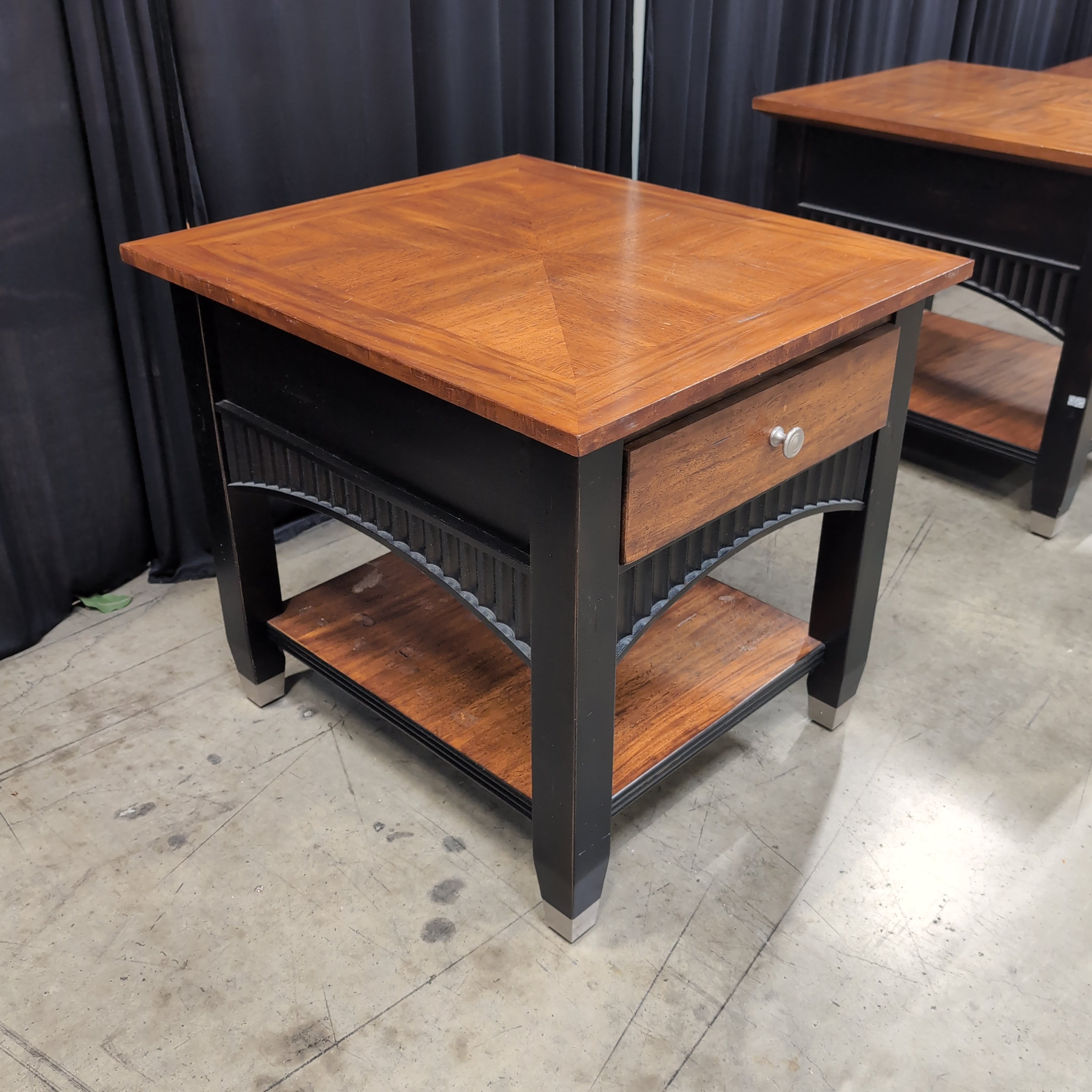 Long Brown Wood TV Stand with Ribbed Base