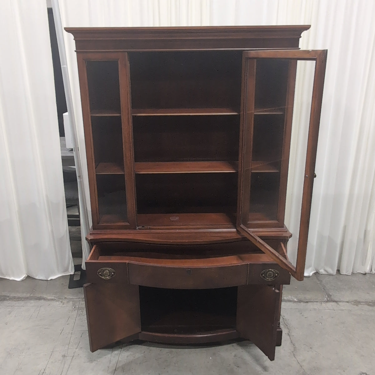 Traditional Brown Wood China Cabinet with Glass Doors