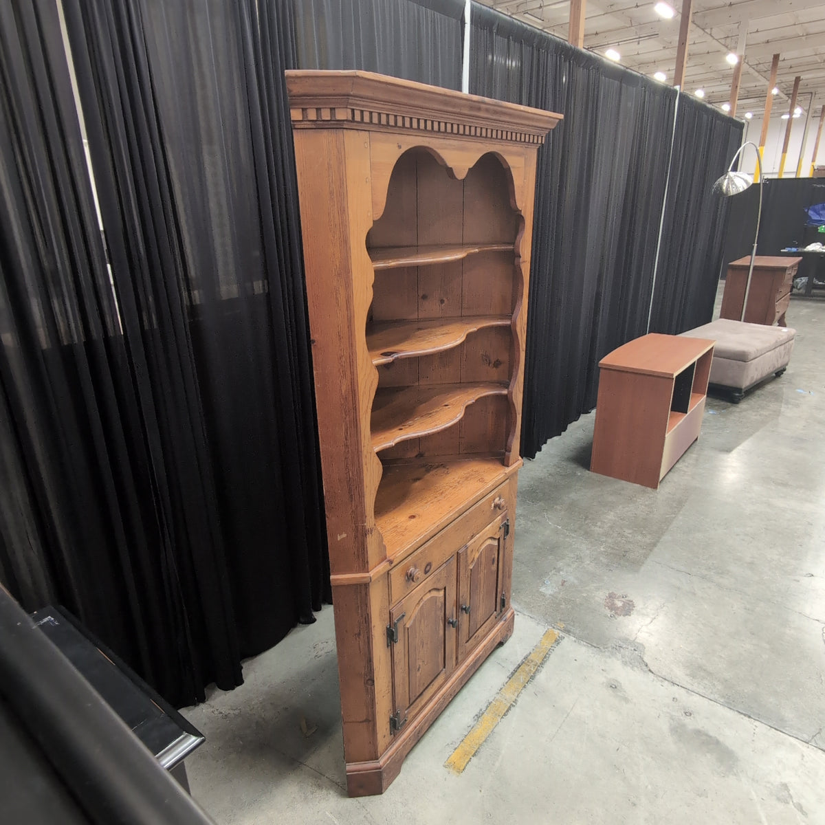 Rustic Wood Corner Cabinet with Open Shelves