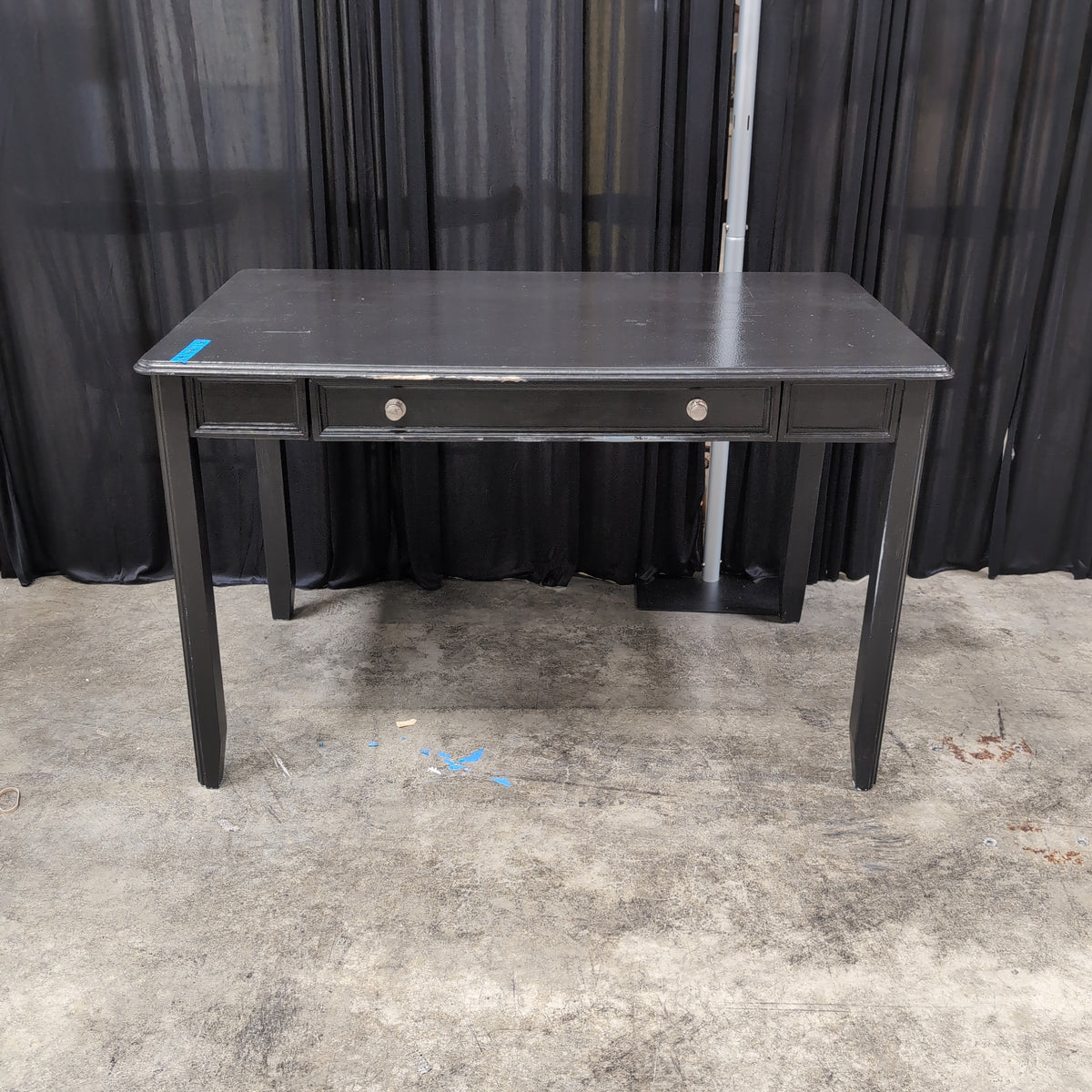 Black Wood Two-Drawer Desk with Silver Knobs