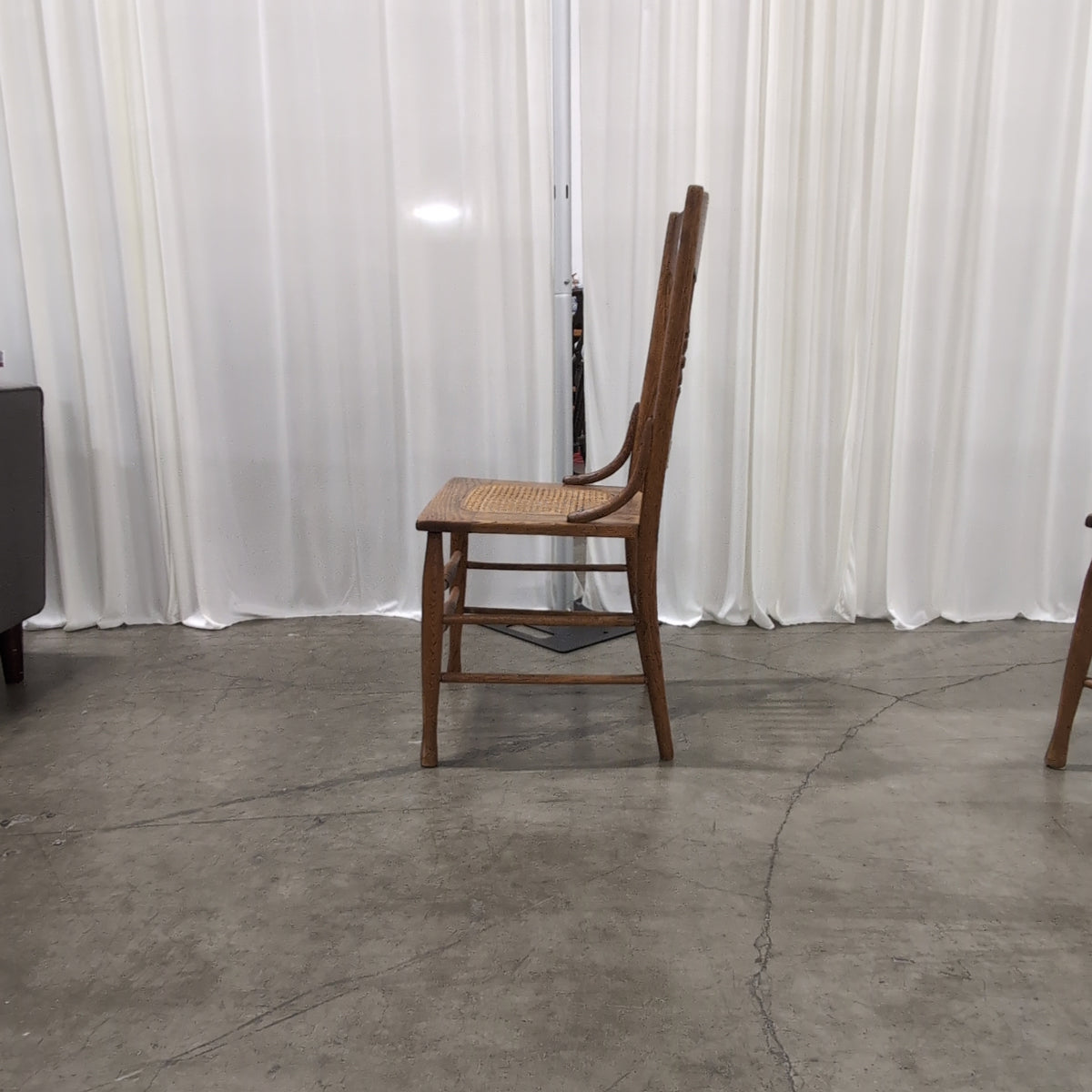 Pair of Antique Brown Oak Wood Chair with Cane Seat