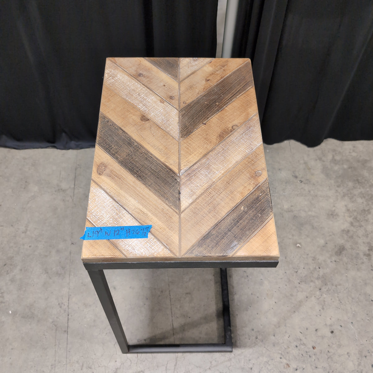 Industrial Style Wood Chevron End Table with Black Metal Base