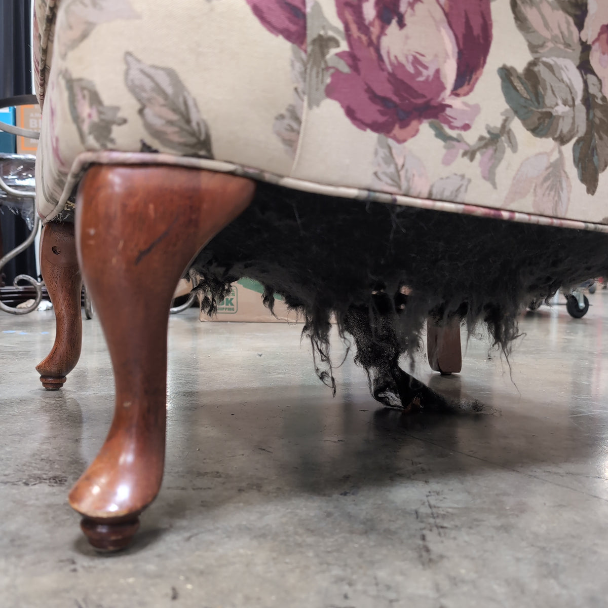 Cream Floral Upholstered Wingback Chair with Cabriole Legs