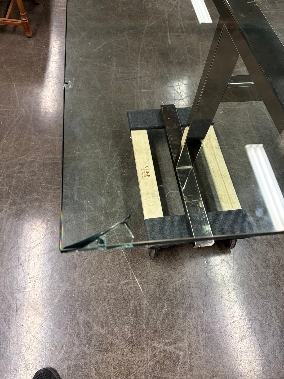 Polished Chrome Trestle Dining Table in Glass