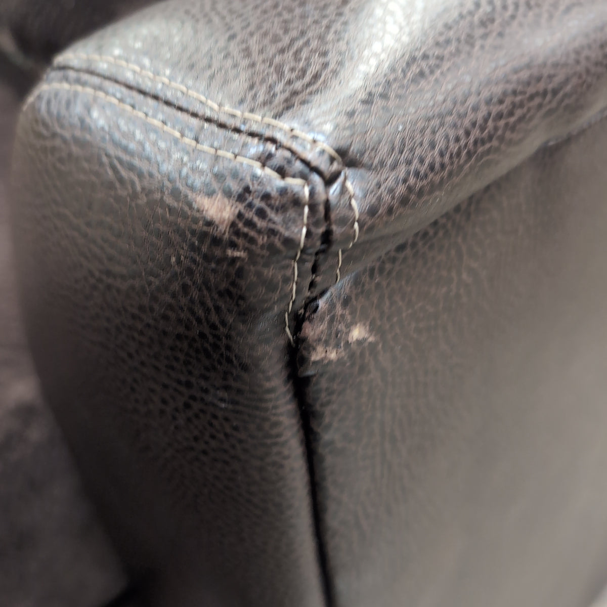 Contemporary Dark Brown Fabric Couch with Faux Leather Arms